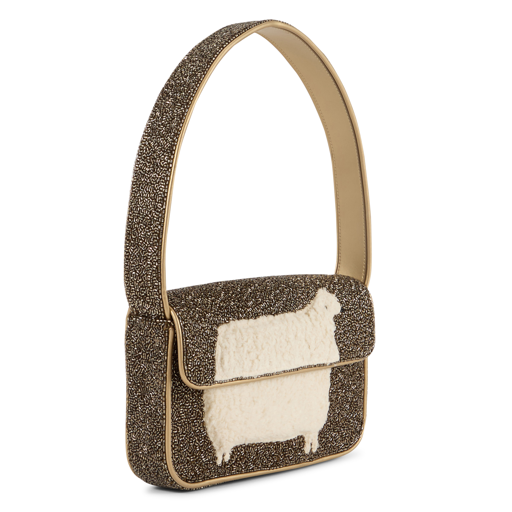 Shoulder bag with floral pattern beads STAUD Golden