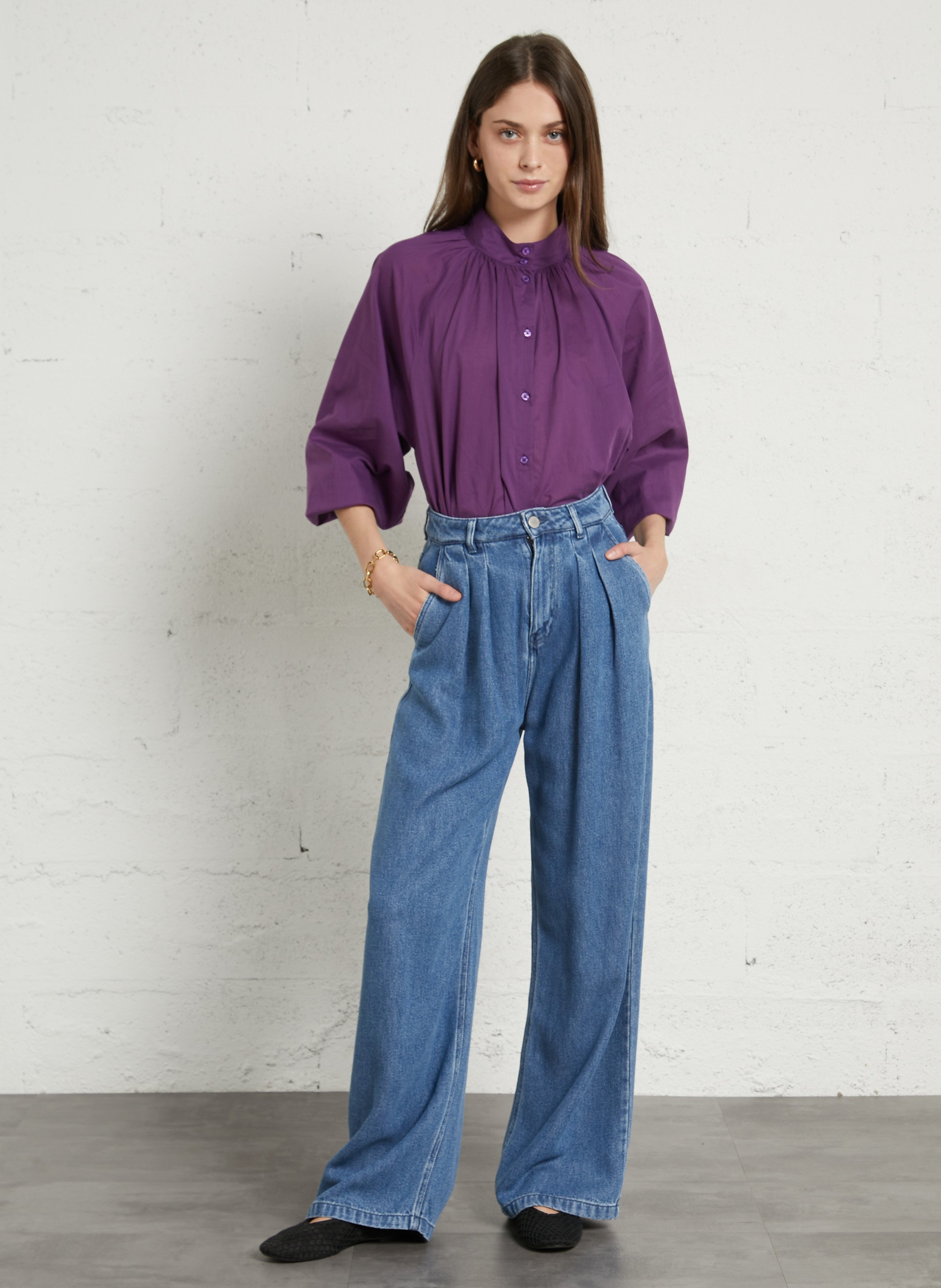 Soft wide-leg denim trousers THE NEW SOCIETY Blue