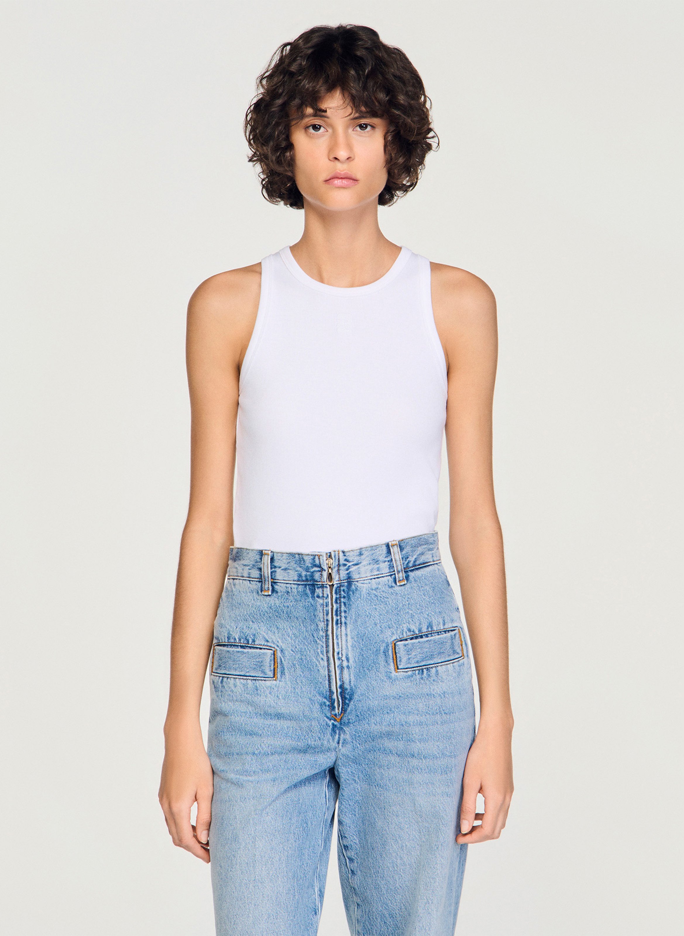 Straight cotton round-neck tank top SANDRO White