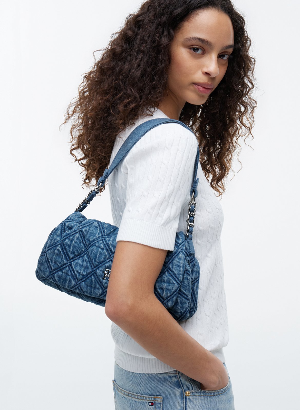 Cotton-blend handbag TOMMY HILFIGER Blue