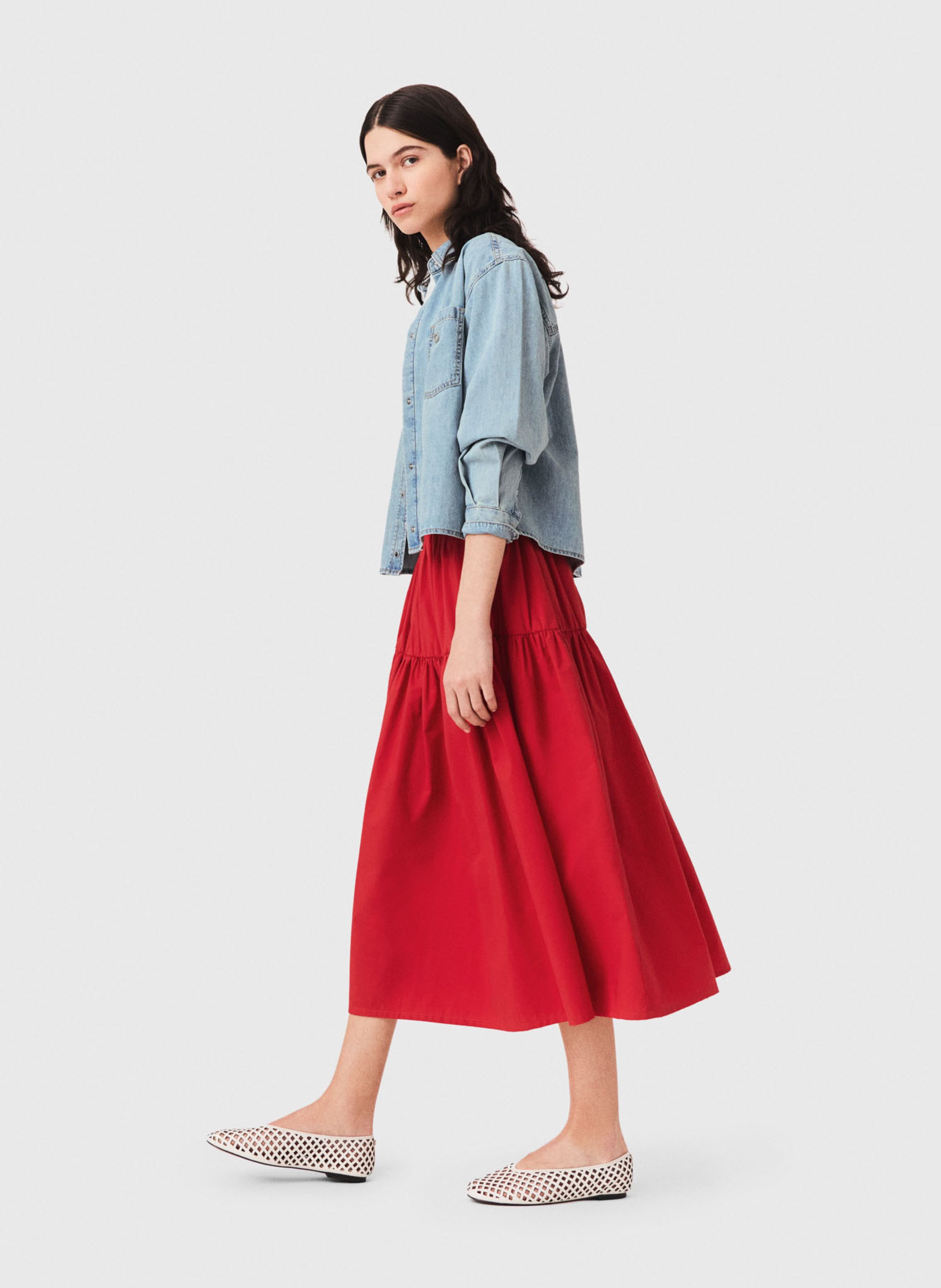 Jupe midi évasée en coton mélangé MAJE Rouge