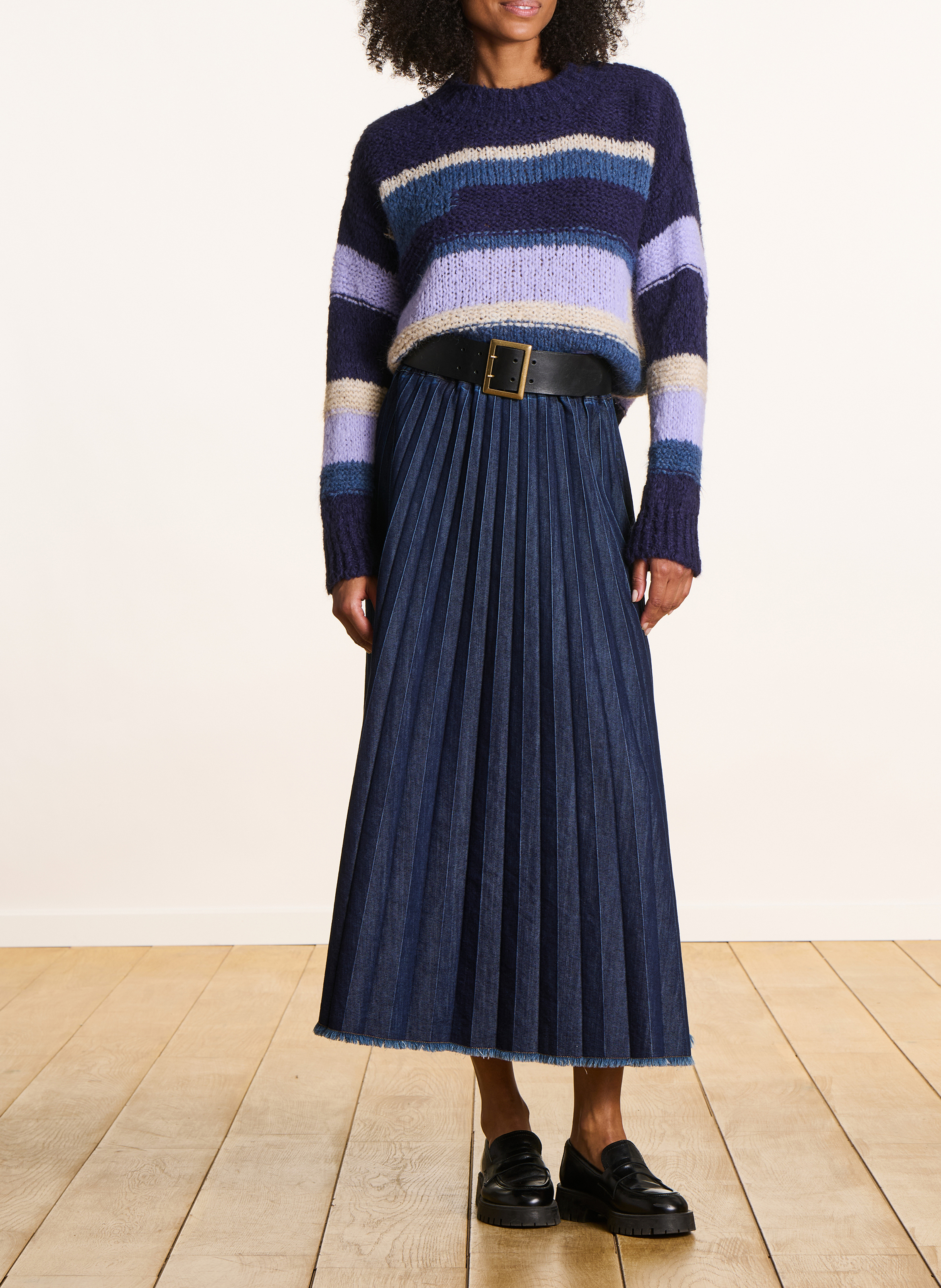 Jupe midi évasée en coton mélangé LA FEE MARABOUTEE Bleu