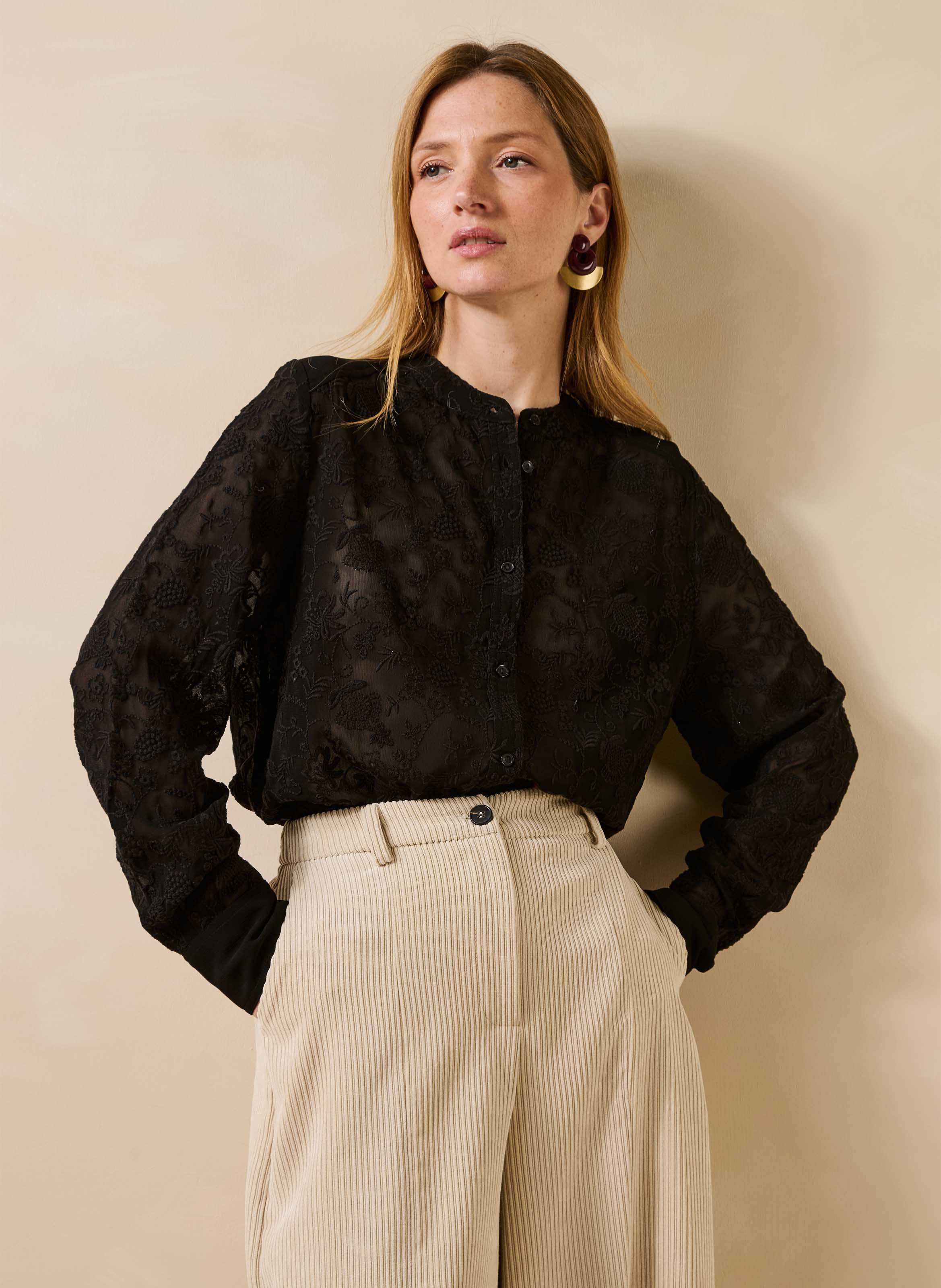 Oversized embroidered shirt LA FEE MARABOUTEE Black