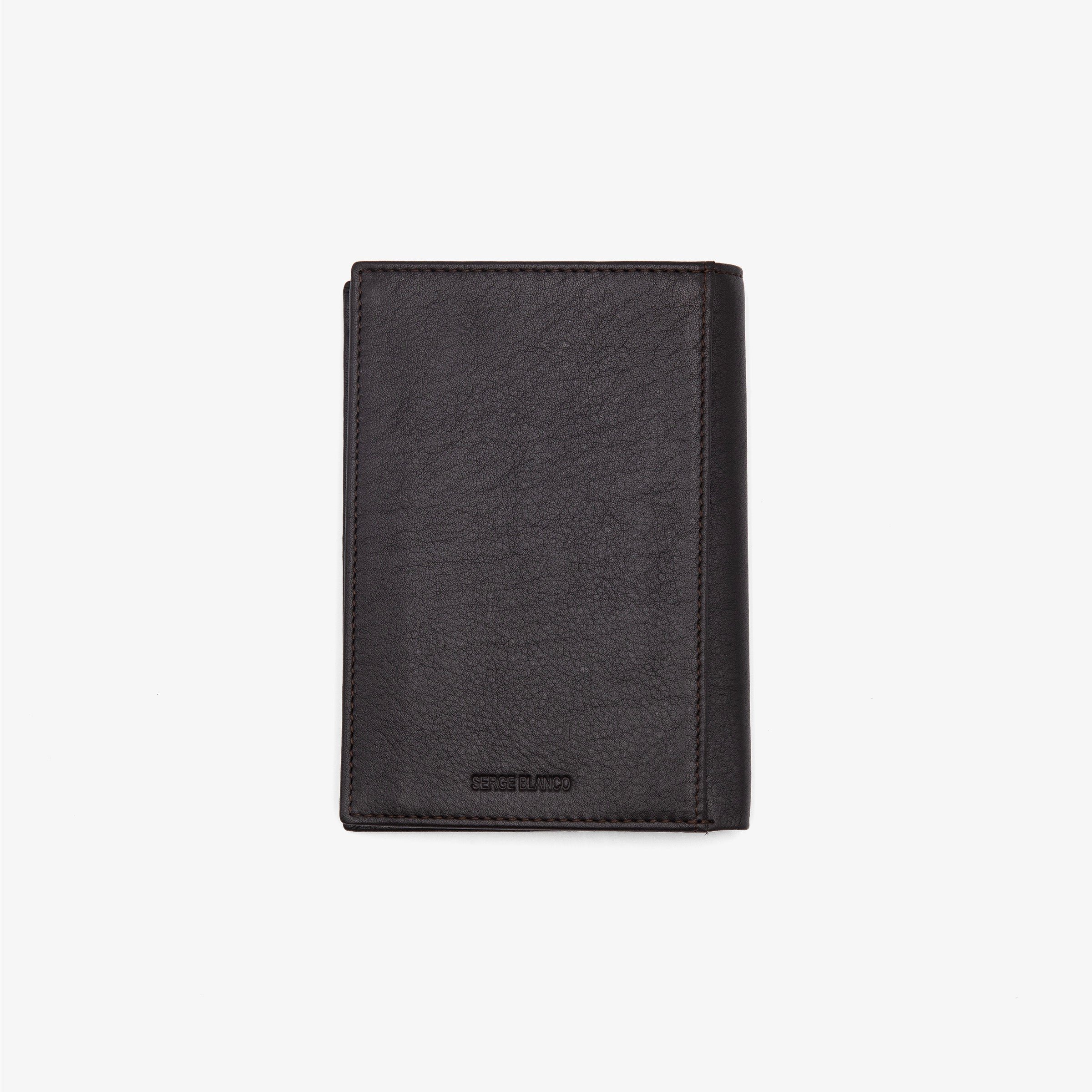 Vertical leather wallet with embossed logo SERGE BLANCO Brown