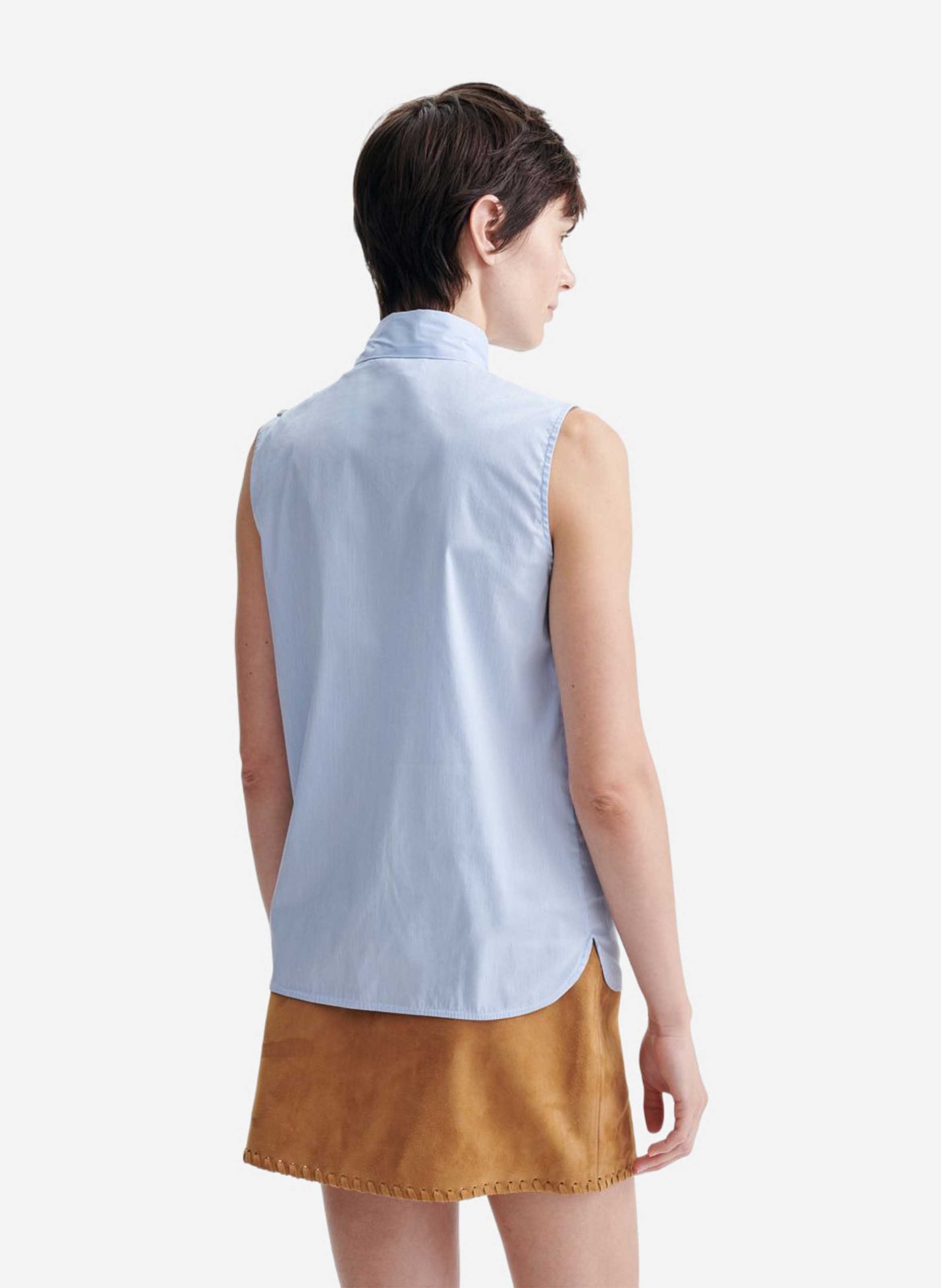 Sleeveless pleated blouse in mixed cotton VANESSA BRUNO Blue