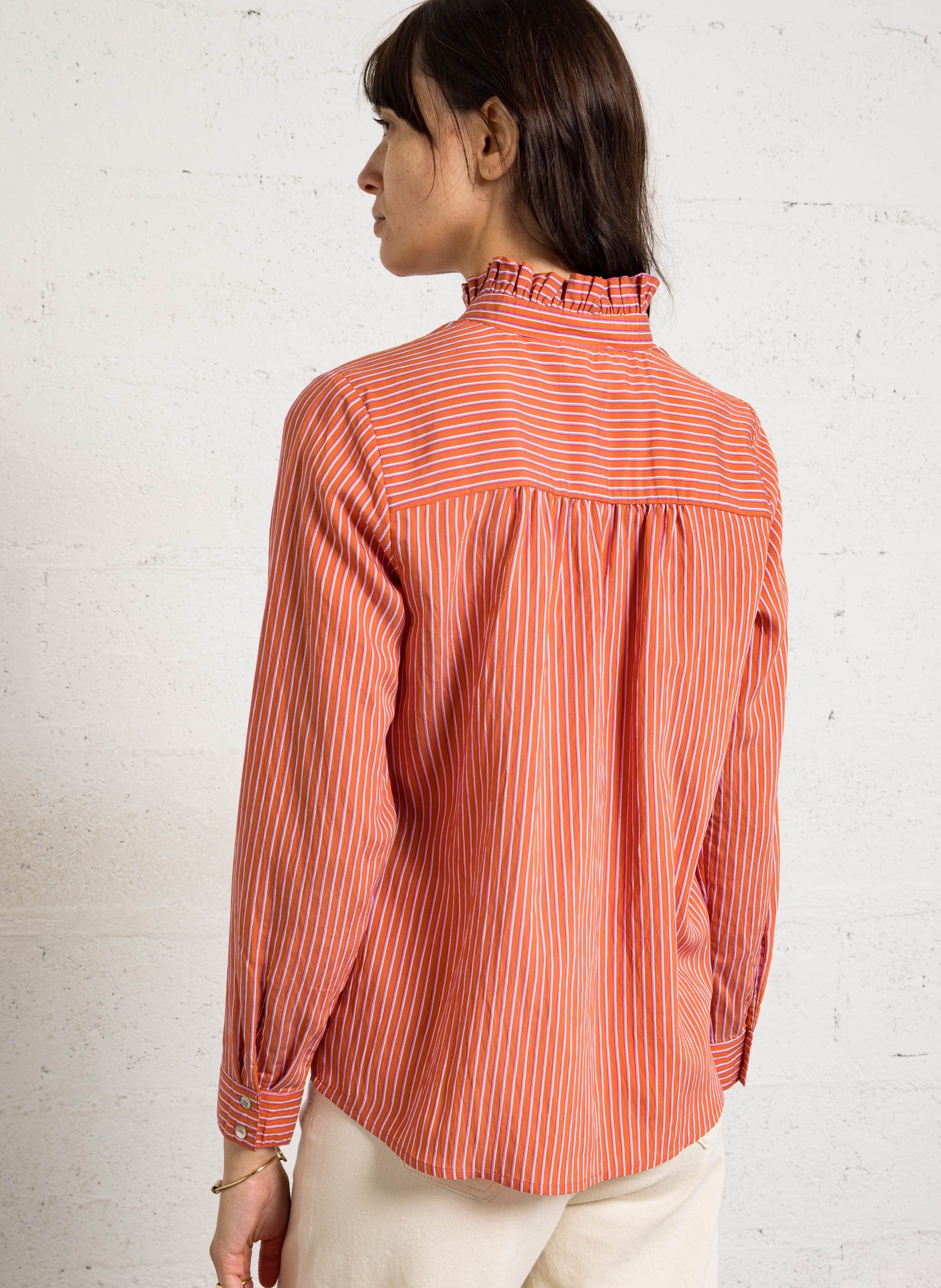 Victorian collar striped blouse MAISON 123 Red