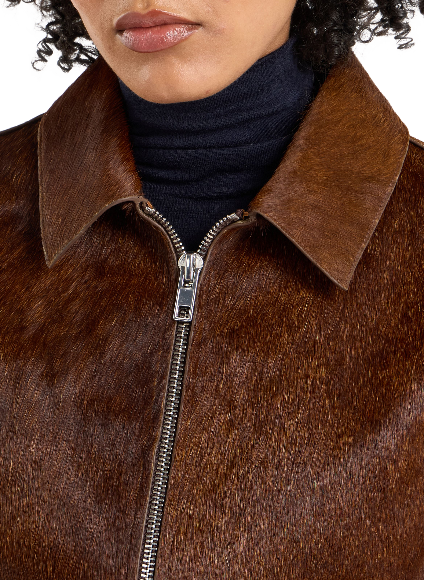 Short bumiu leather jacket in pony skin bumiu SAISON 1865 Brown