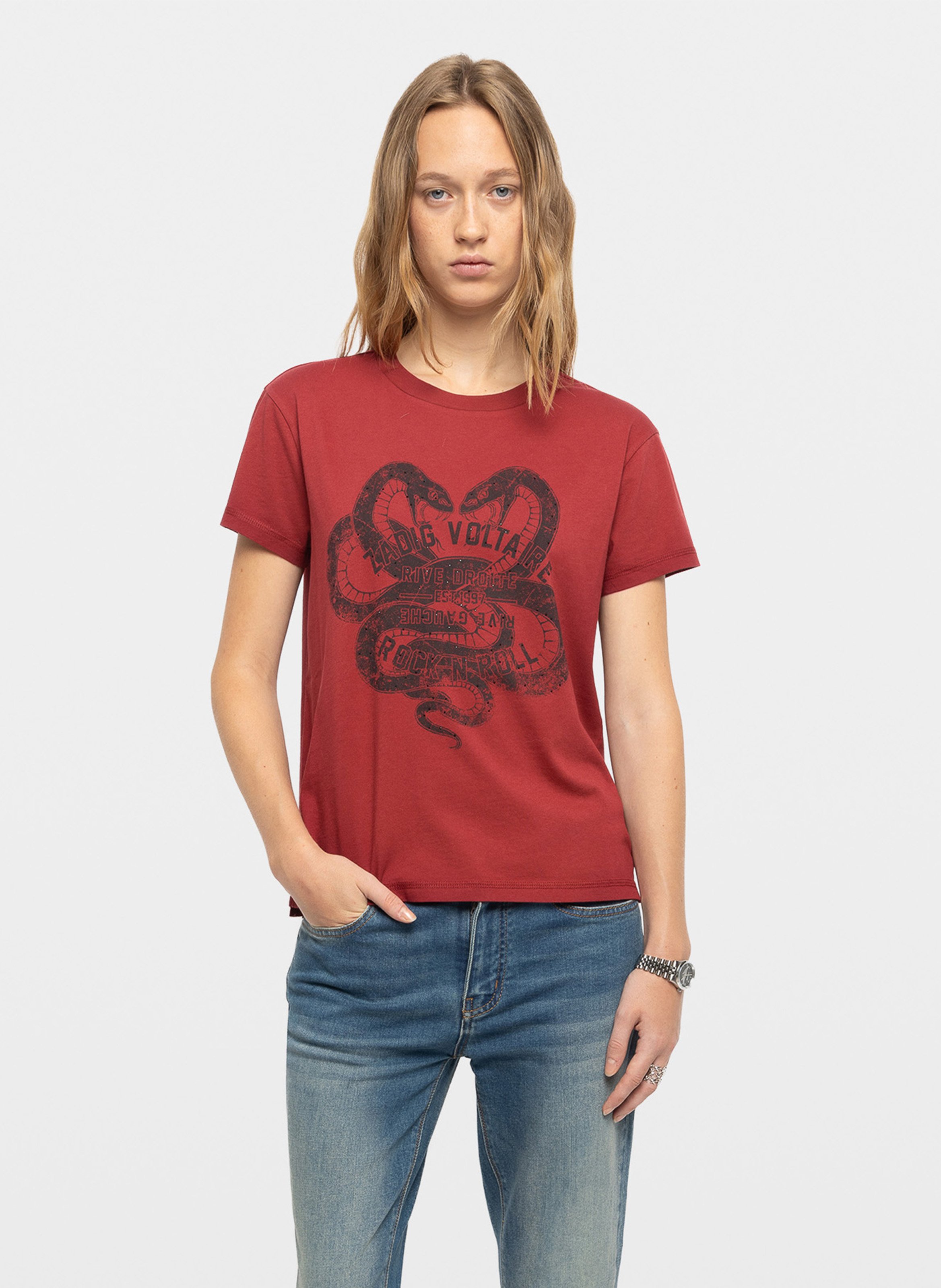 Gerade geschnittenes Rundhals-T-Shirt aus Baumwolle ZADIG&VOLTAIRE Rot