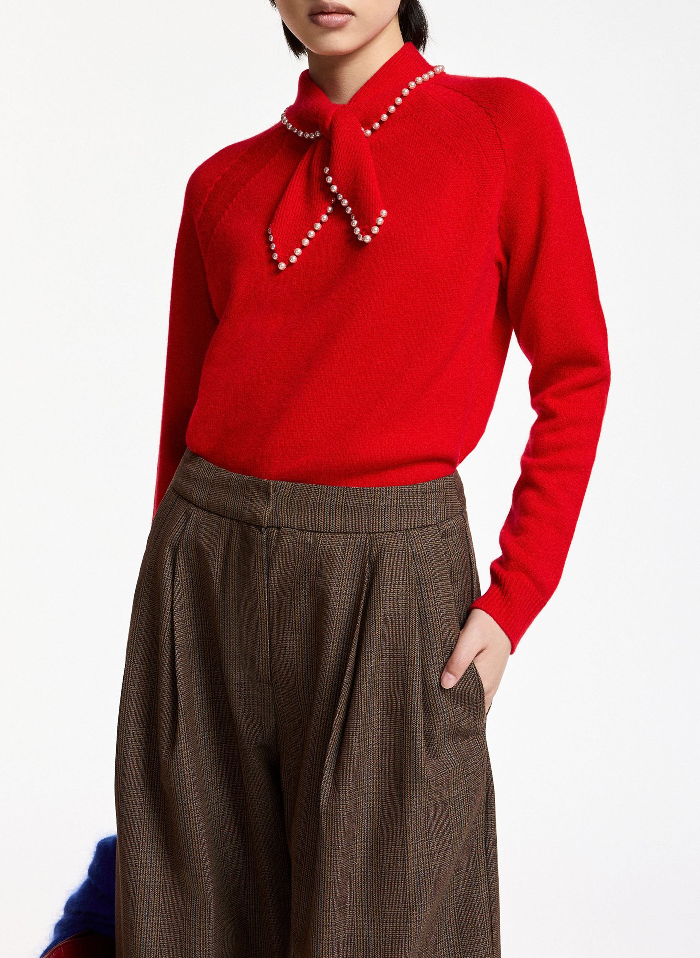 Straight-fit wool and cashmere pussy-bow collar sweater ESSENTIEL ANTWERP Red