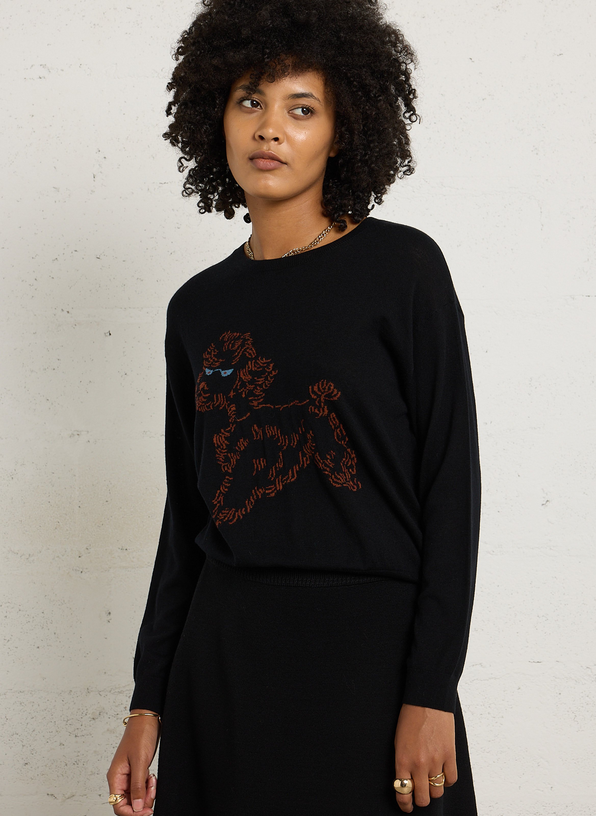 Langarm-Shirt mit Woll-Siebdruck NICE THINGS Schwarz