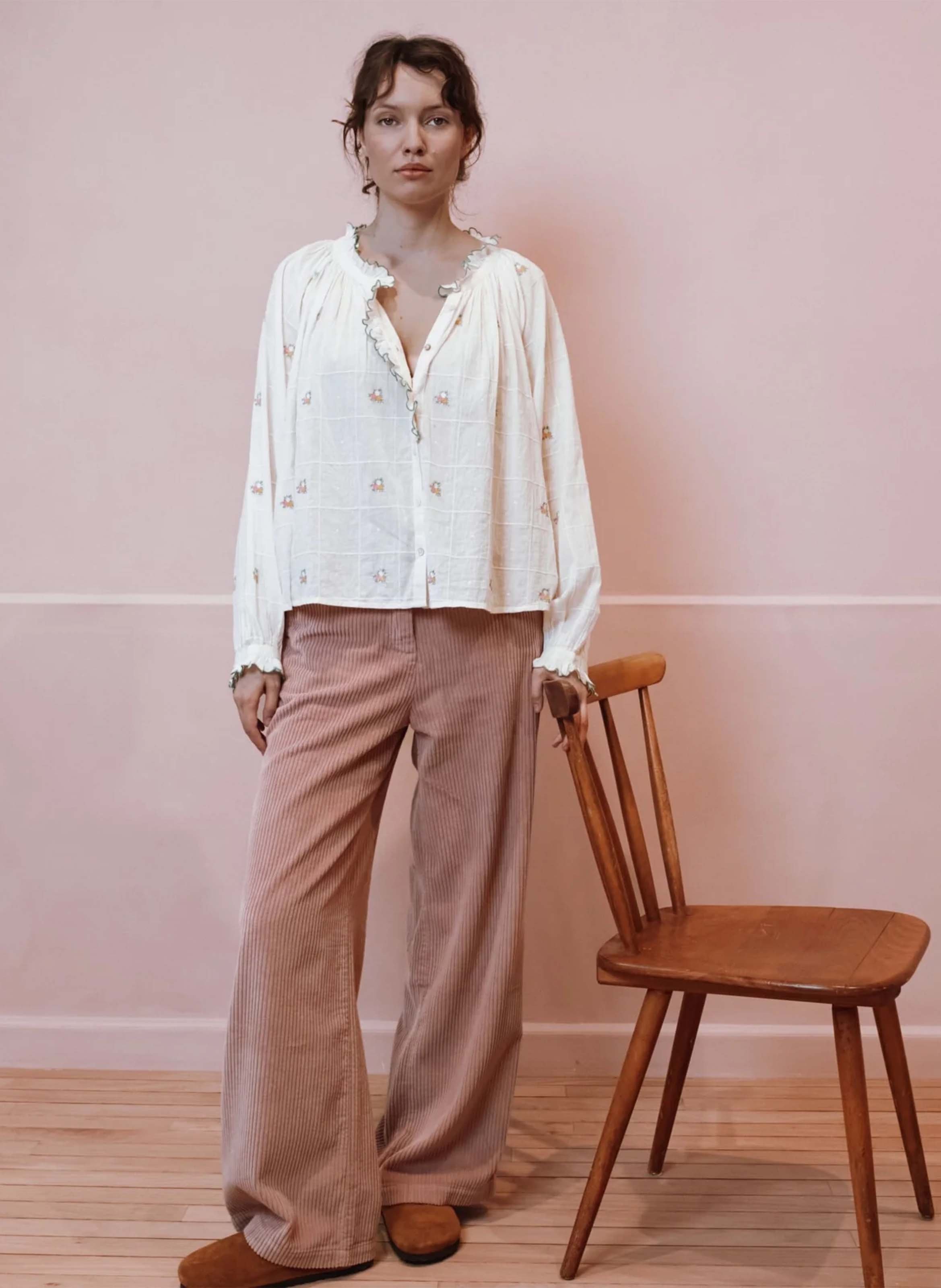 Pantalon large en coton EMILE ET IDA Rose