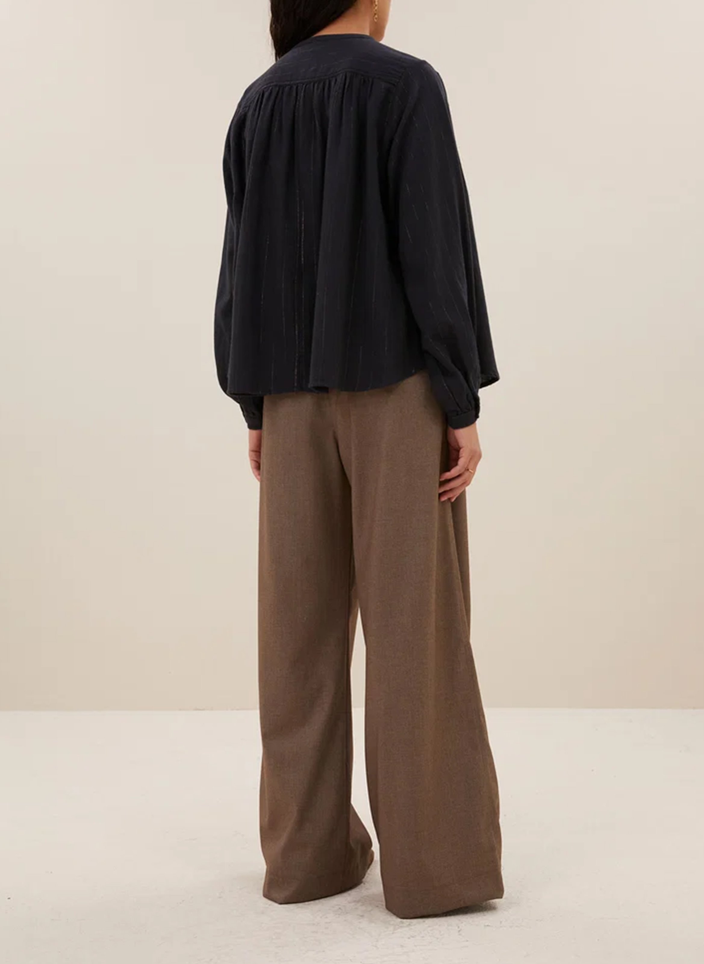 Blouse évasée col rond BY BAR Noir