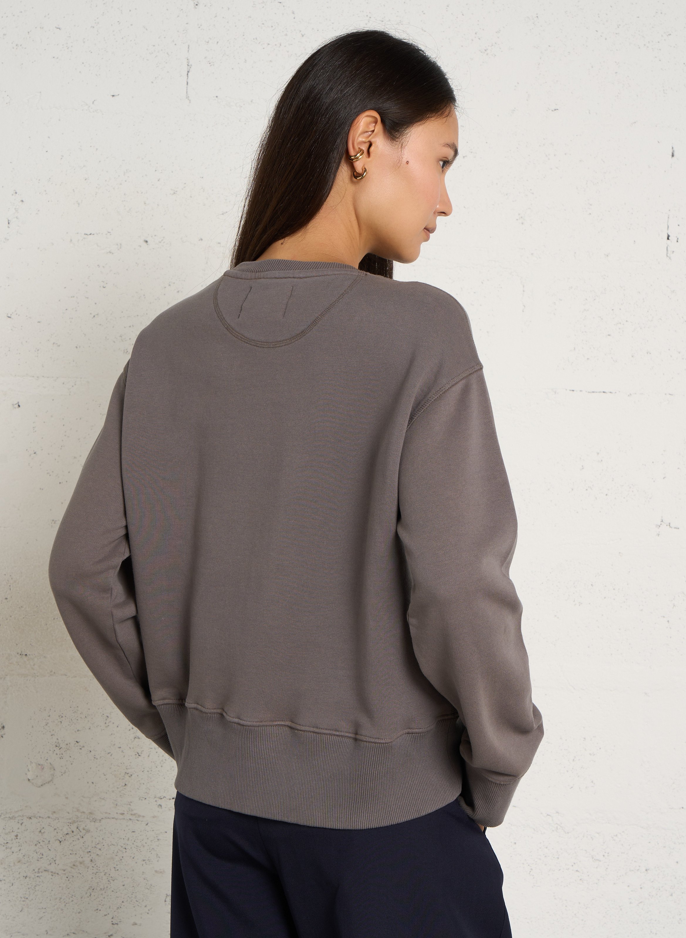 Sweat droit col rond imprimé en coton mélangé LEON & HARPER Gris