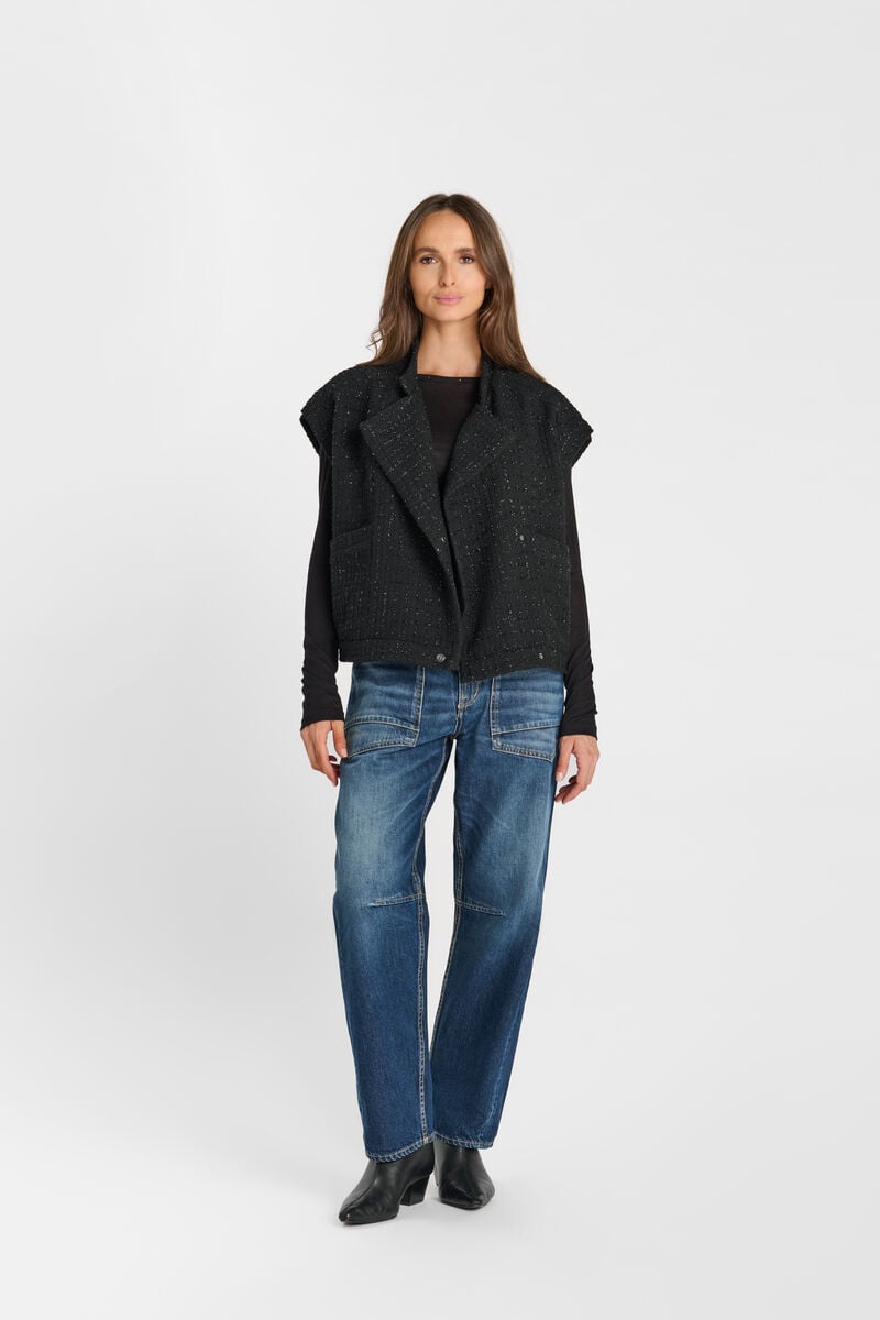 Snap-Front Sleeveless Jacket LE TEMPS DES CERISES Black