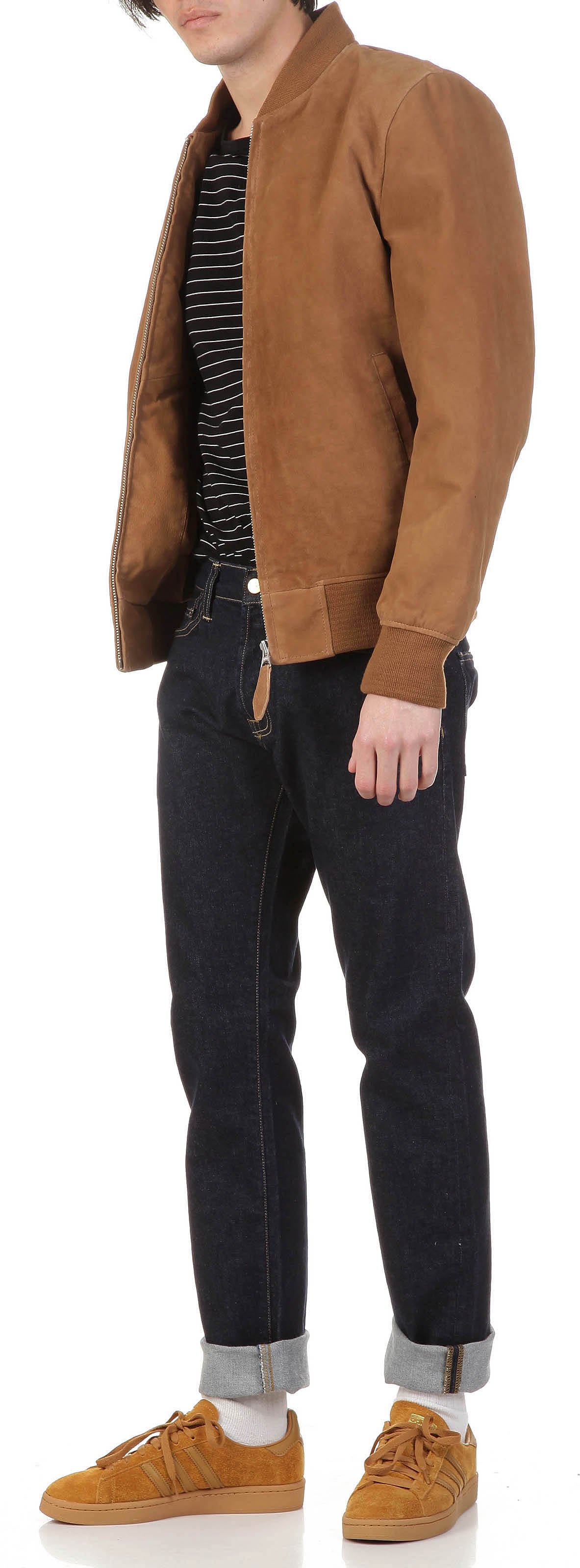 Blouson zippé en cuir SCHOTT Marron