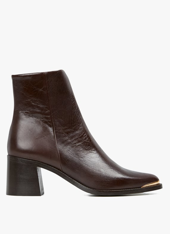 Bottines a bout pointu en cuir vieilli Marron