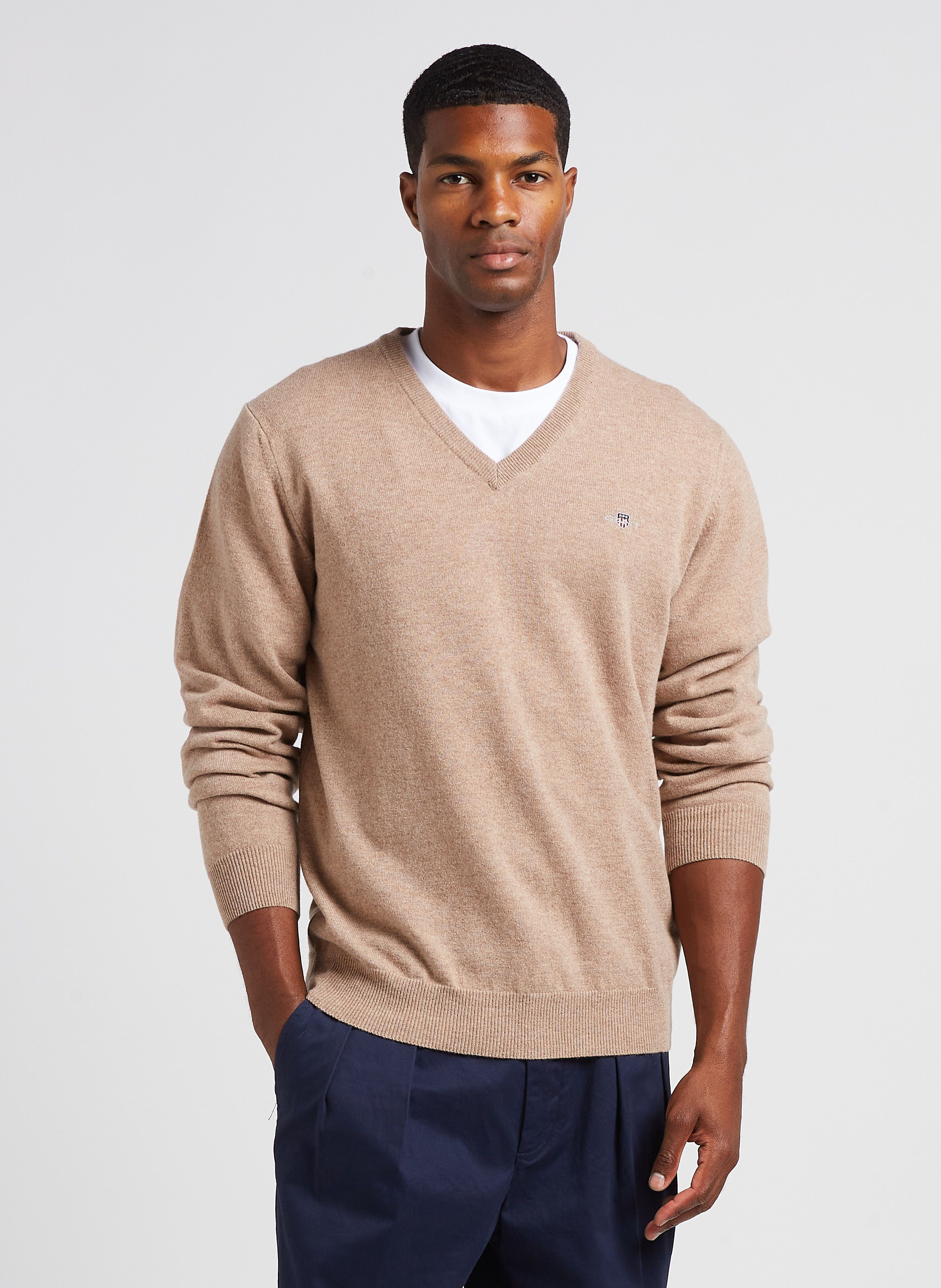 Beige Wool V-neck sweater