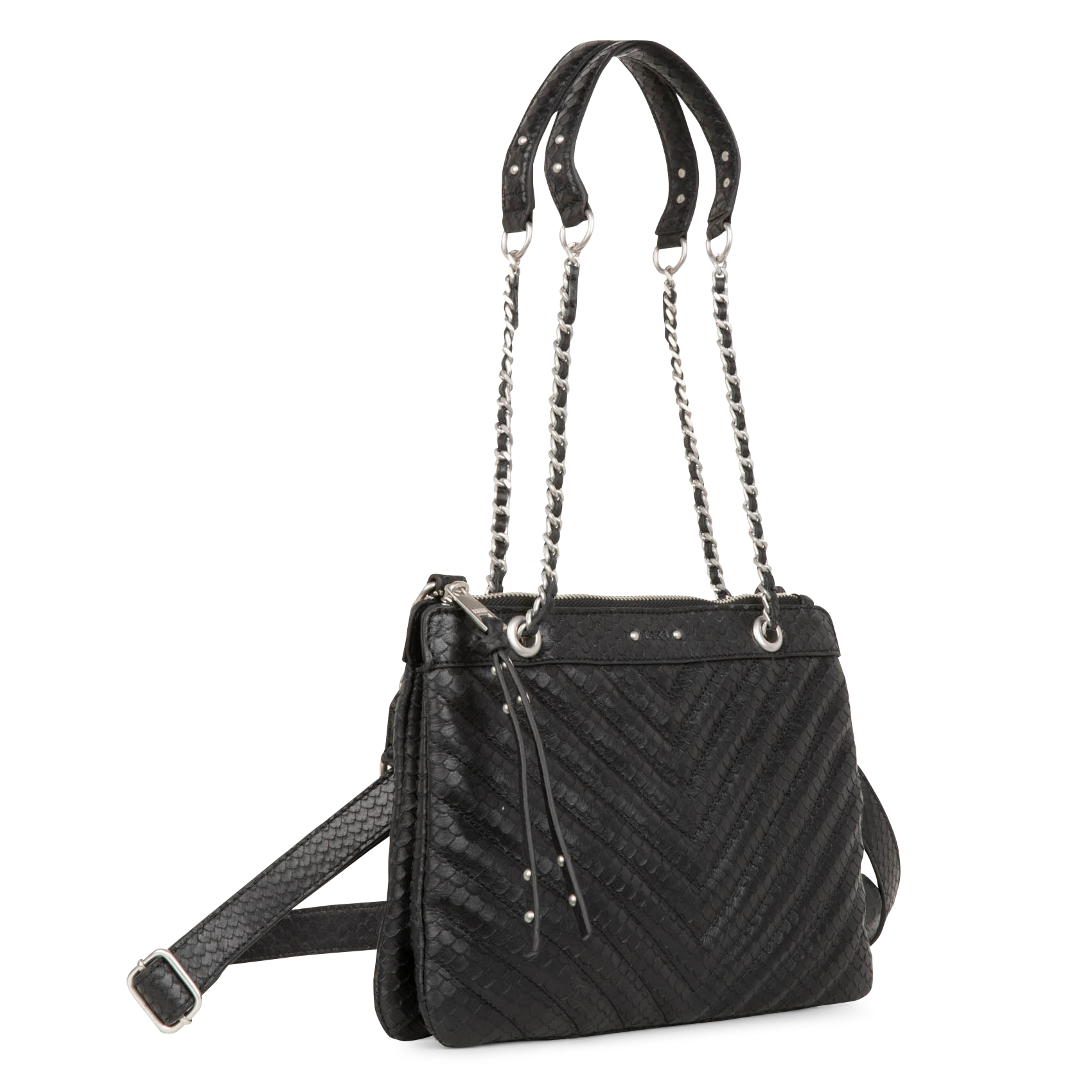 Quilted snake leather clutch bag IKKS Black