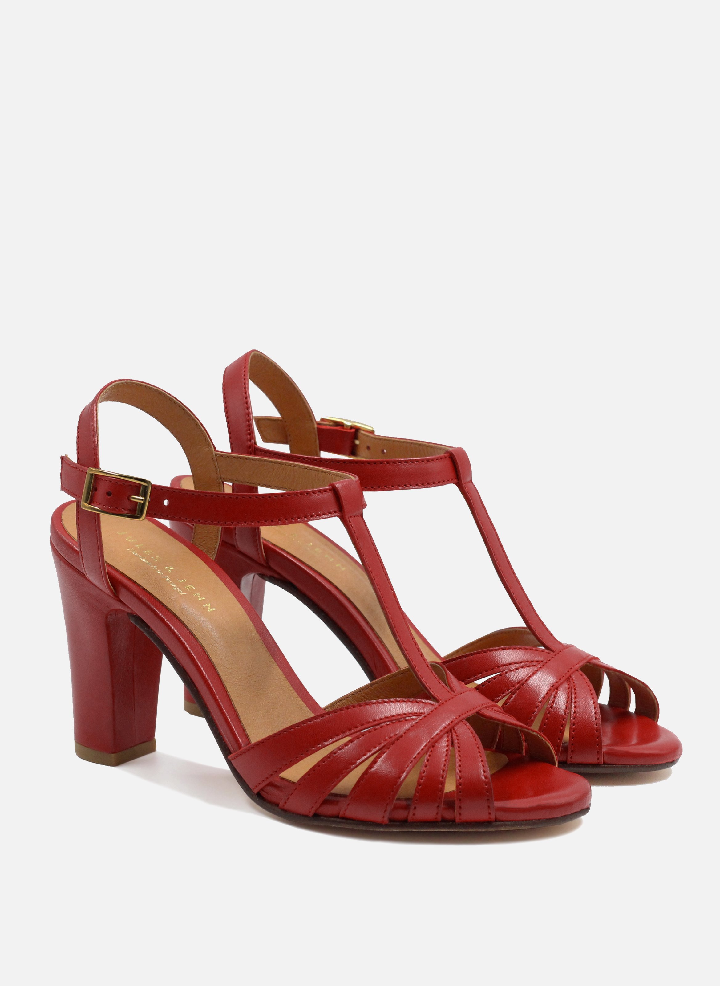 Leather strappy sandals with heels JULES & JENN Red