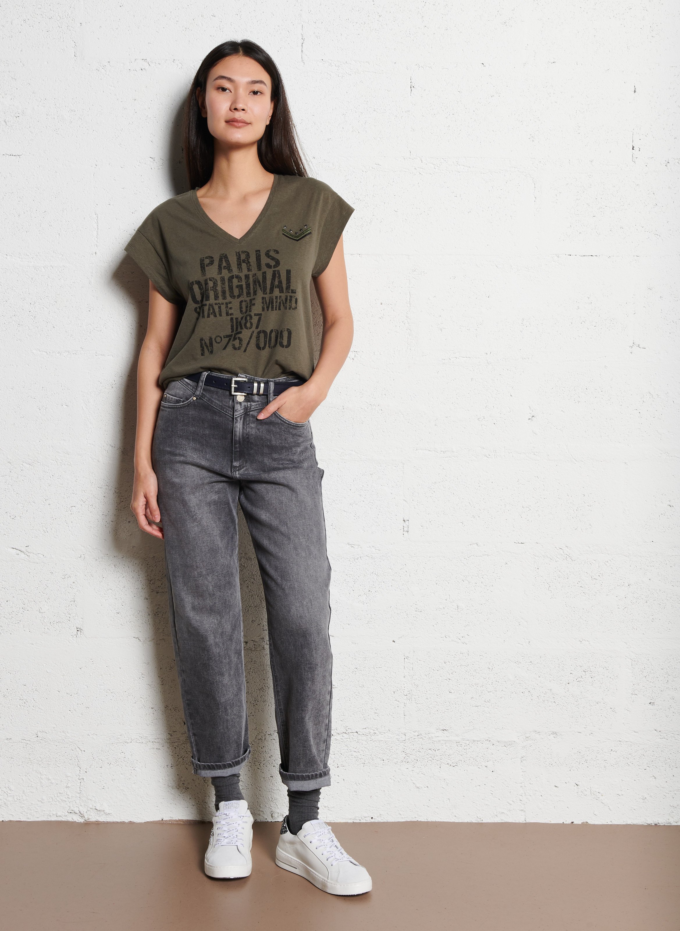 Straight-leg faded cotton jeans IKKS Grey