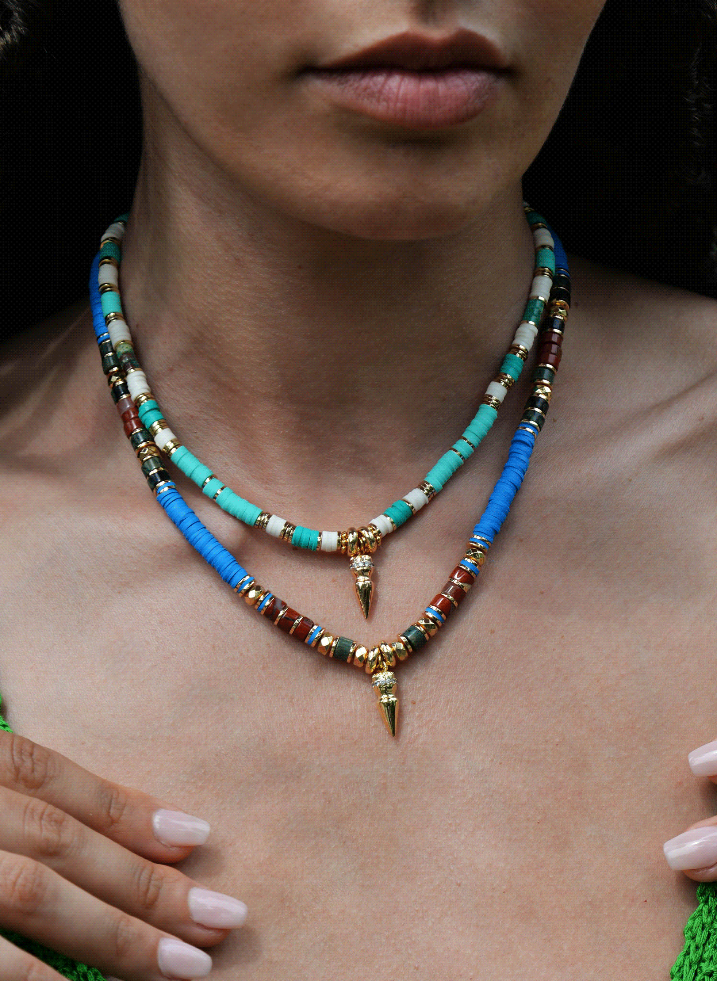 Adjustable necklace with beads and pendant HIPANEMA Blue