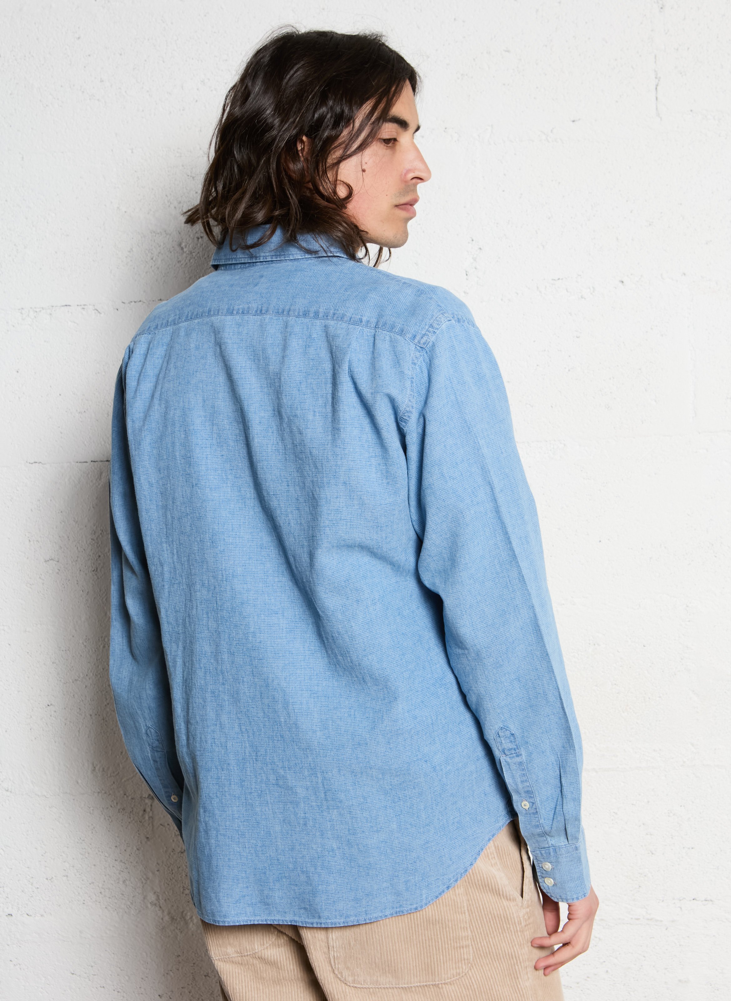 Shirt with classic collar in linen and cotton blend HARTFORD Blue