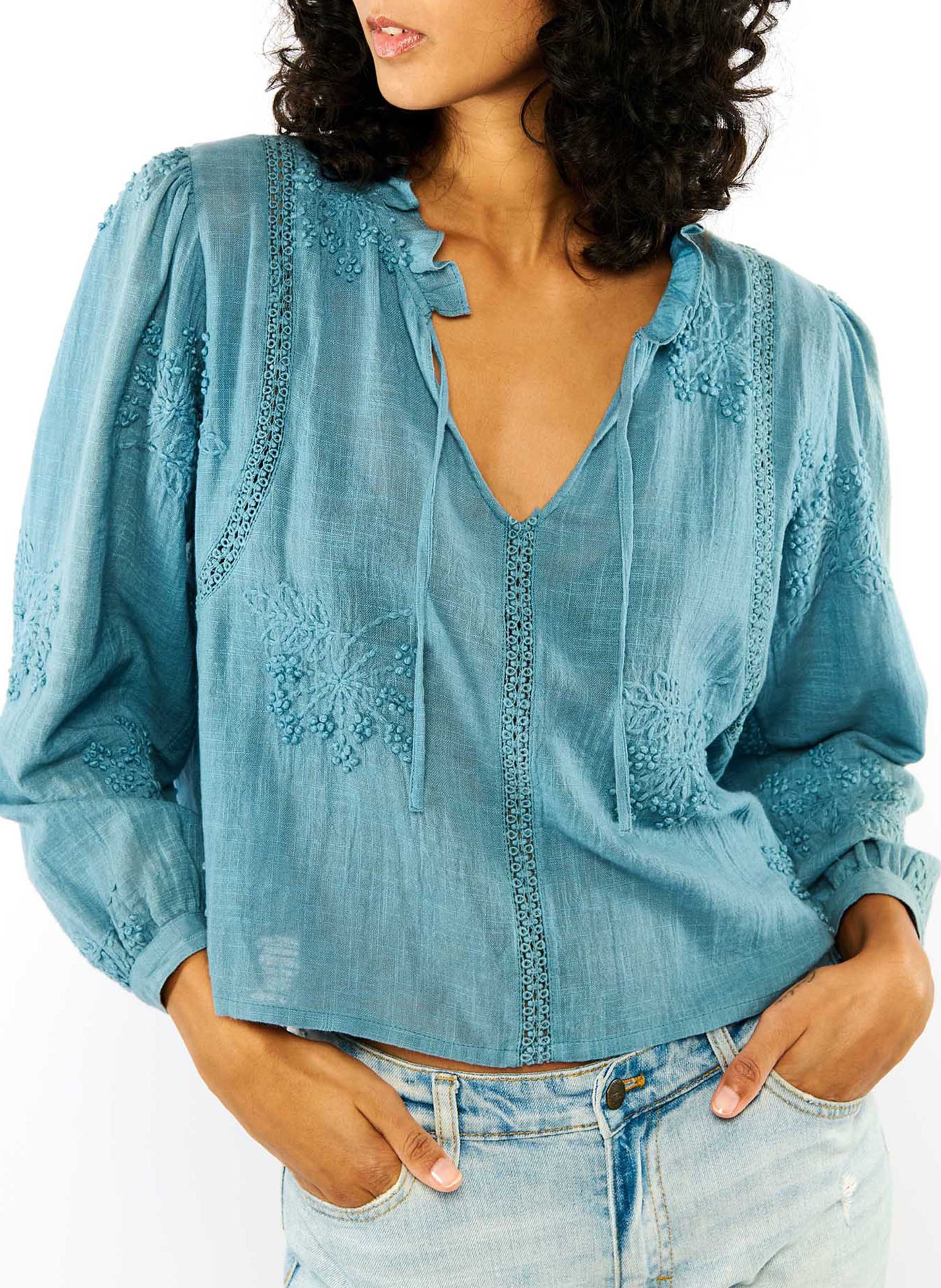 Embroidered cotton Tunisian collar top WILD