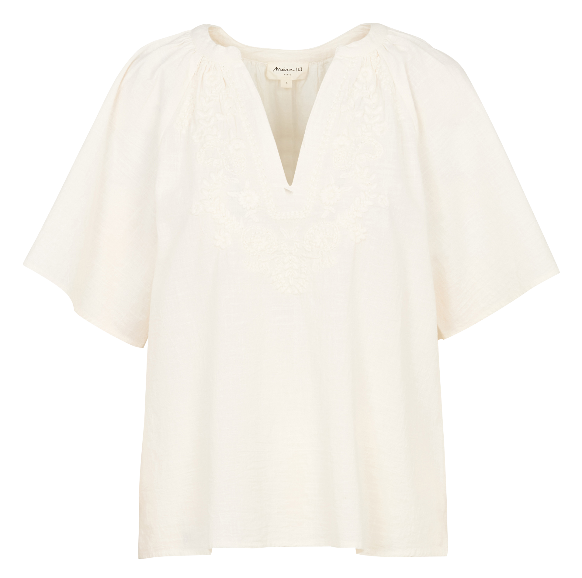 Top droit en coton brodé MAISON 123 Beige