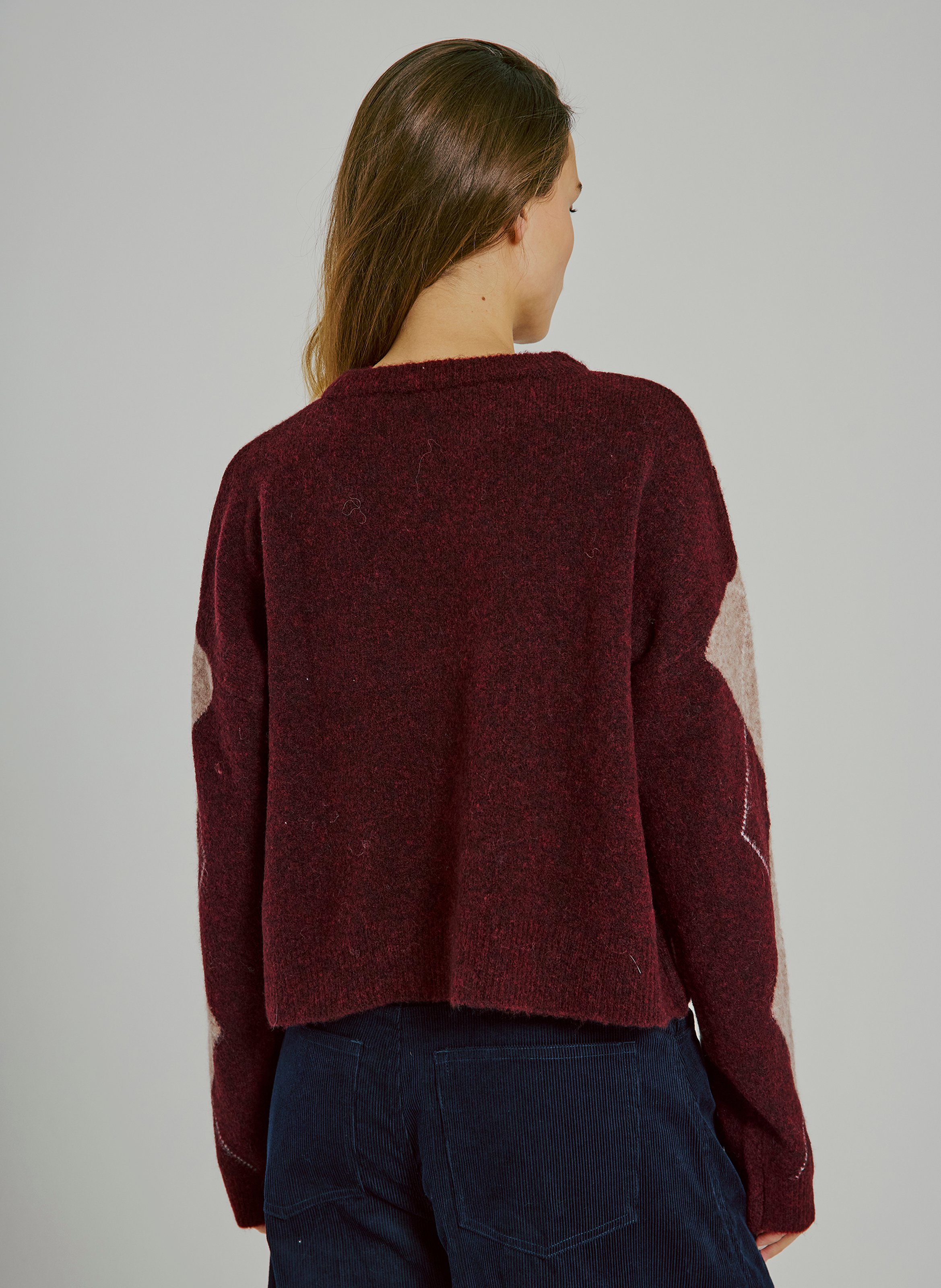 Oversized round neck jacquard wool blend sweater NORR Red