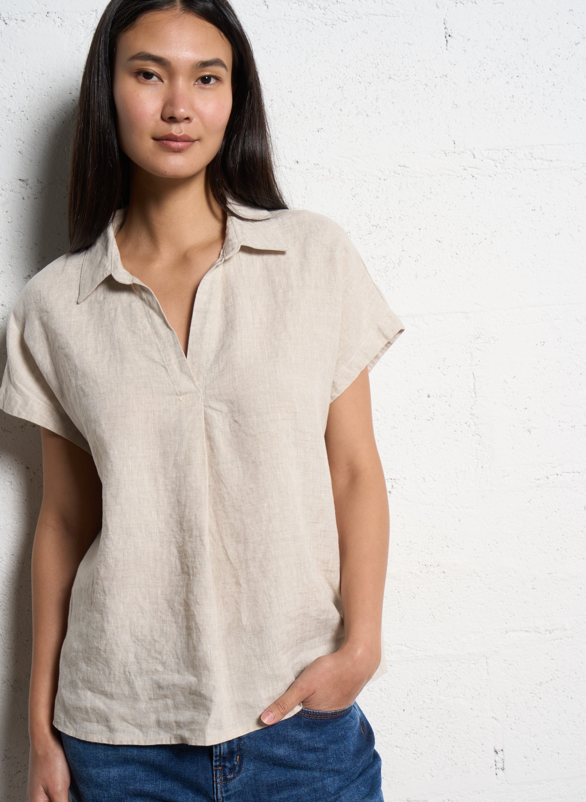 Wijde, linnen top SUD EXPRESS Beige