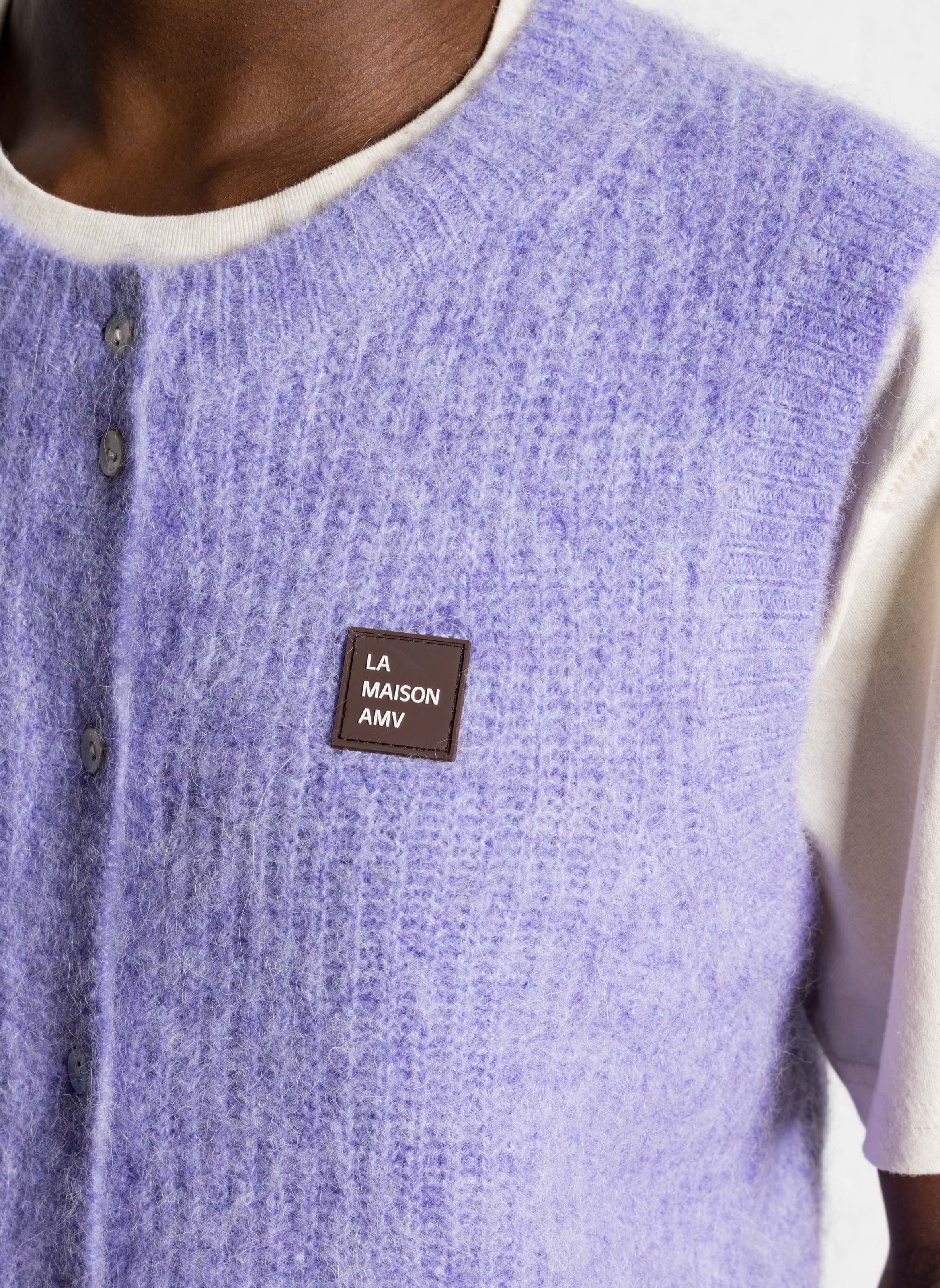 Sleeveless fluffy knit buttoned cardigan AMERICAN VINTAGE Purple