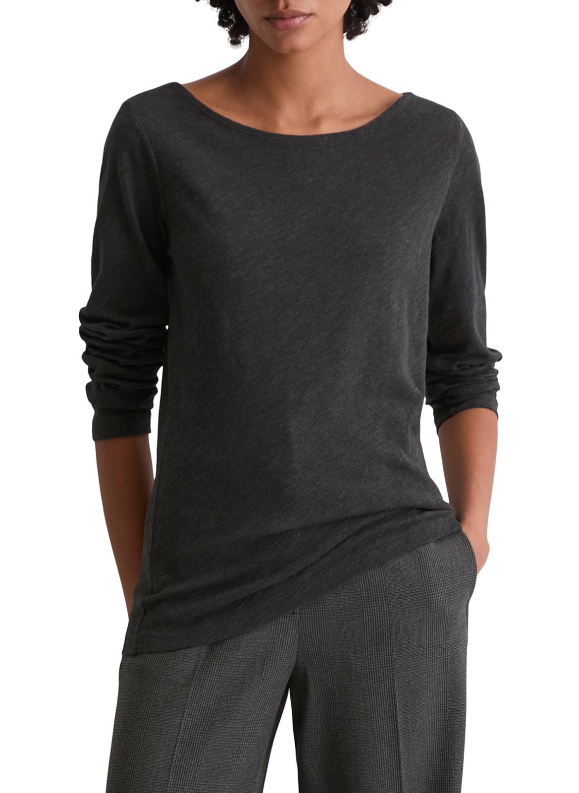 Camiseta de algodón flameado con cuello de barco MARC O'POLO Gris