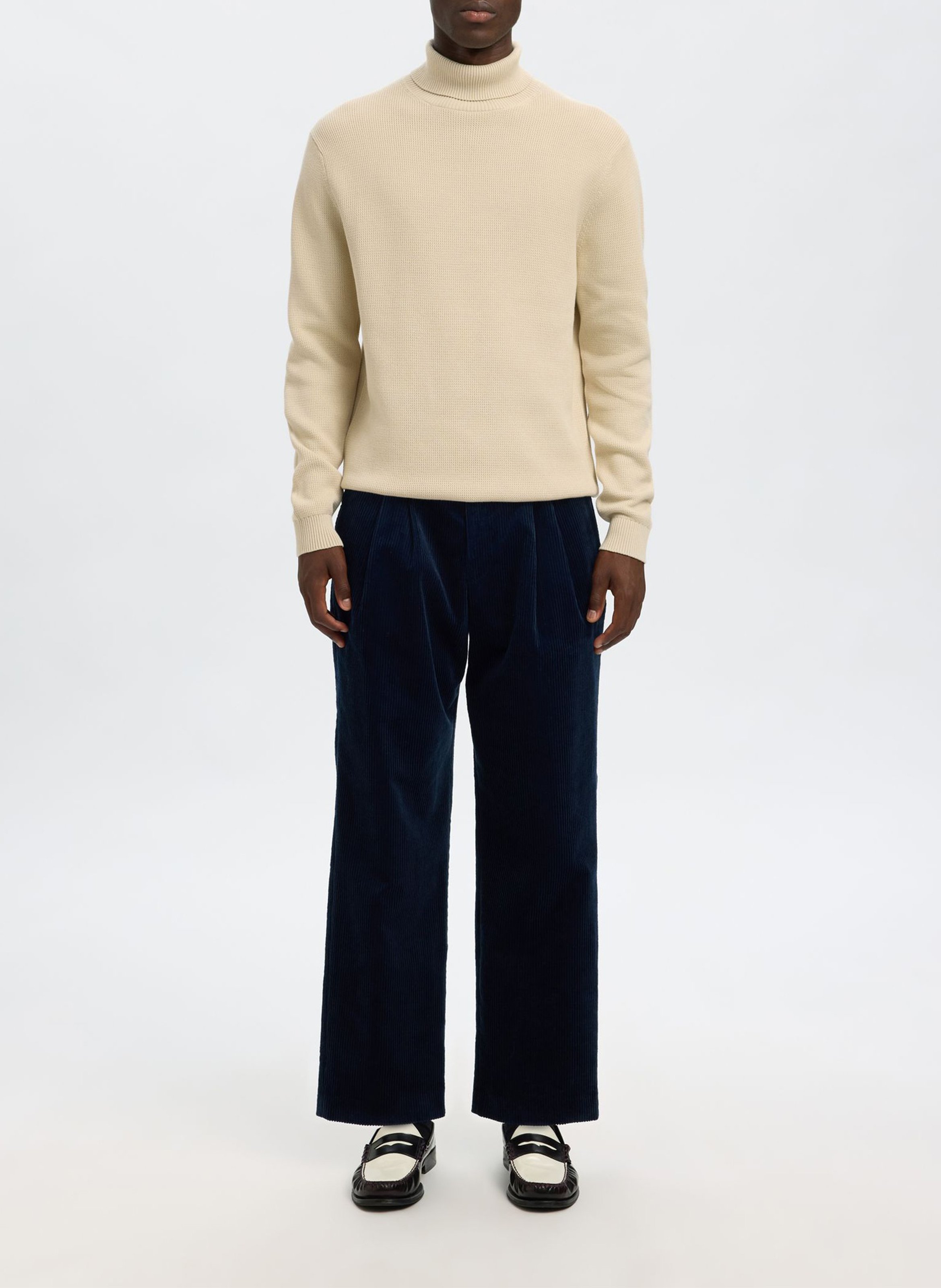 Straight fit organic cotton turtleneck undershirt SELECTED Beige