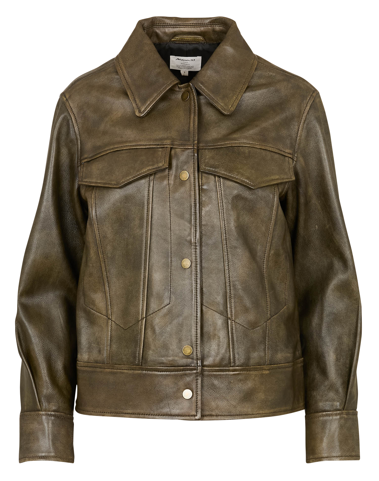 Veste col classique en cuir MAISON 123 Kaki