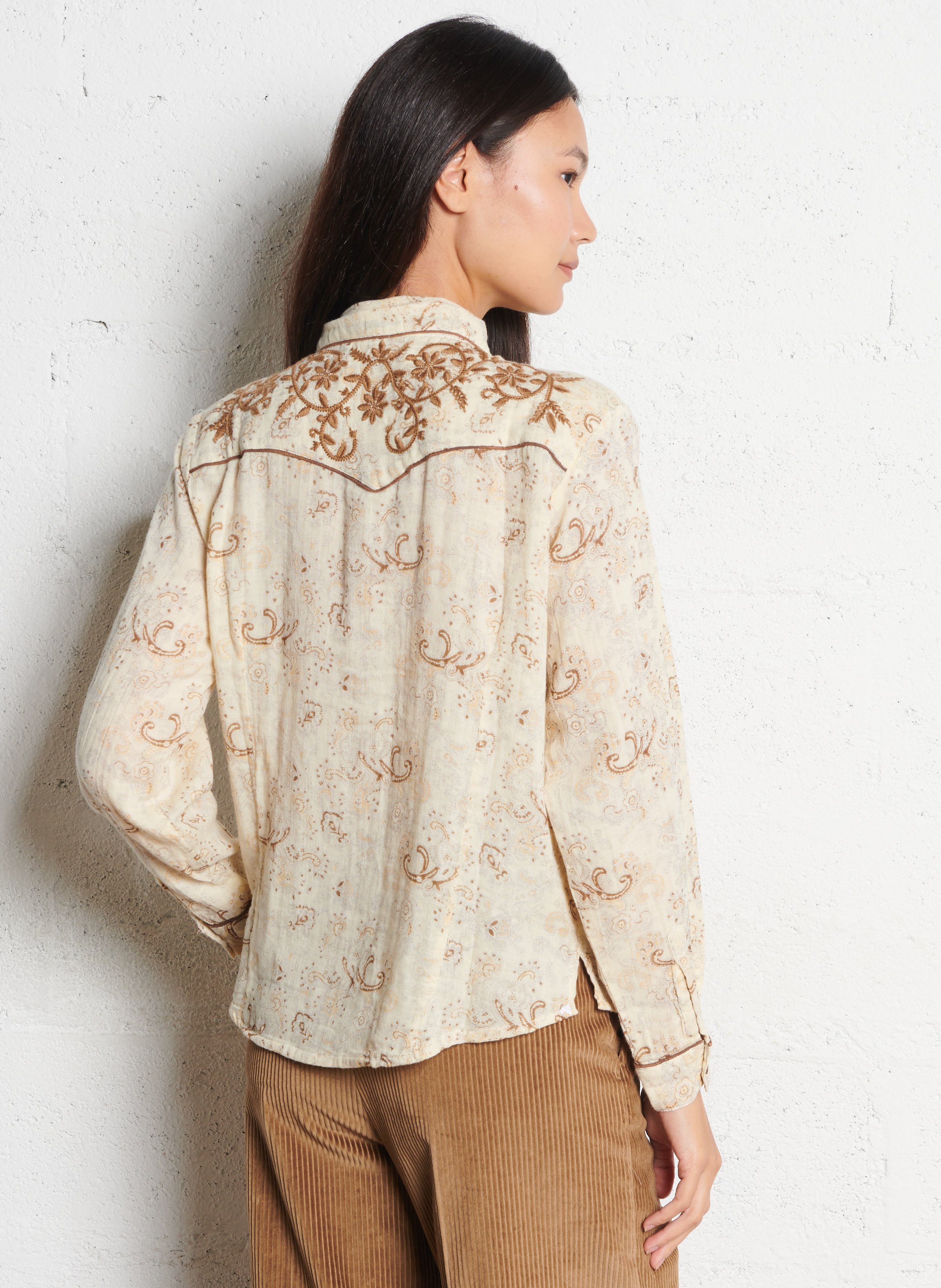 Round-neck printed cotton blouse MAISON HOTEL Beige