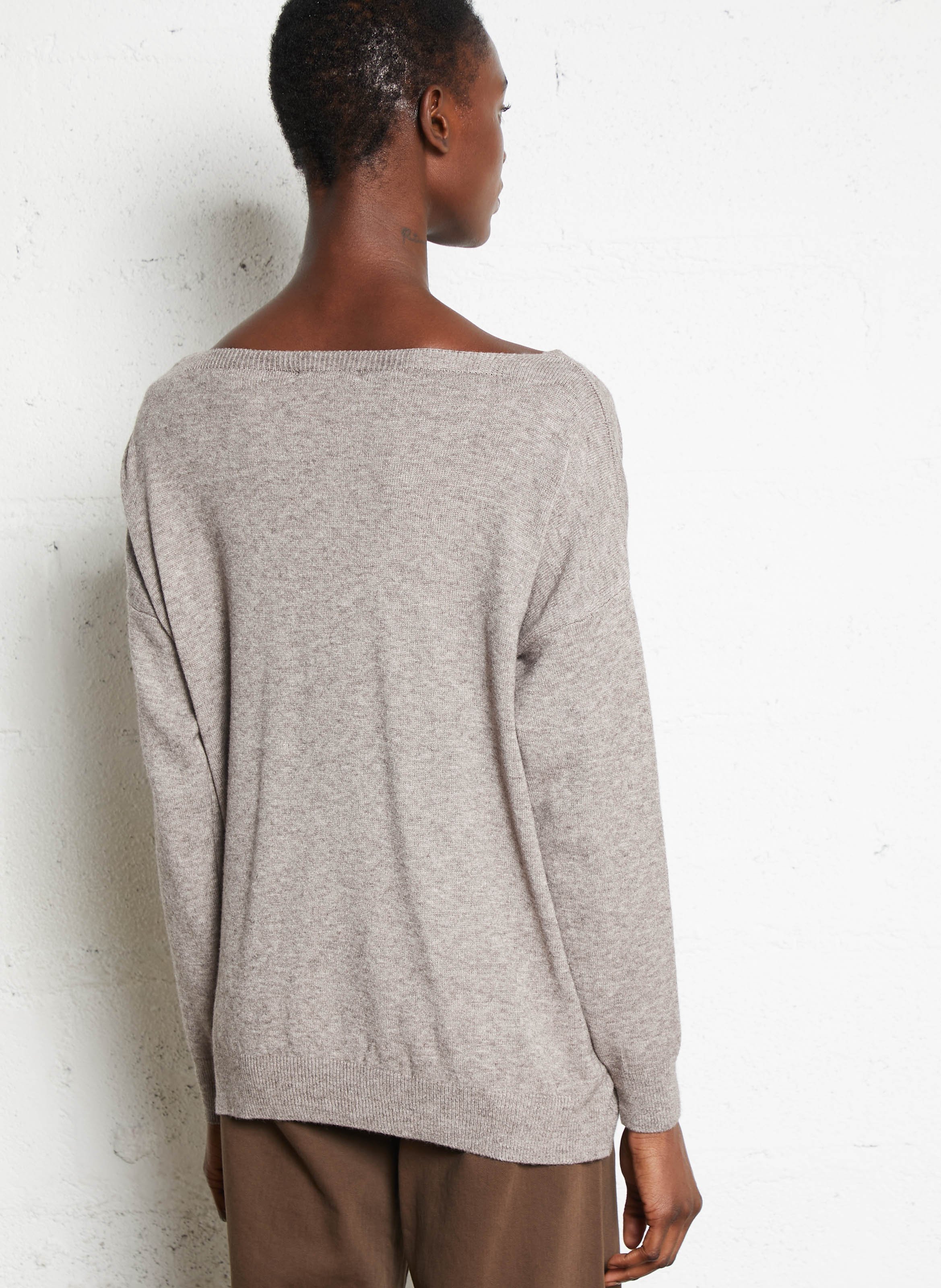 Pull droit col V uni PLEASE Beige