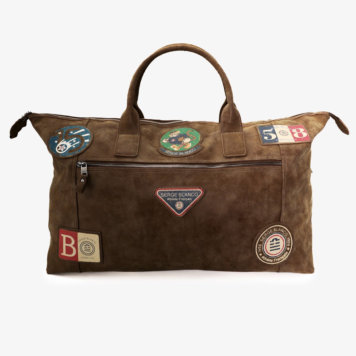 Synthetic travel bag with patches SERGE BLANCO Brown