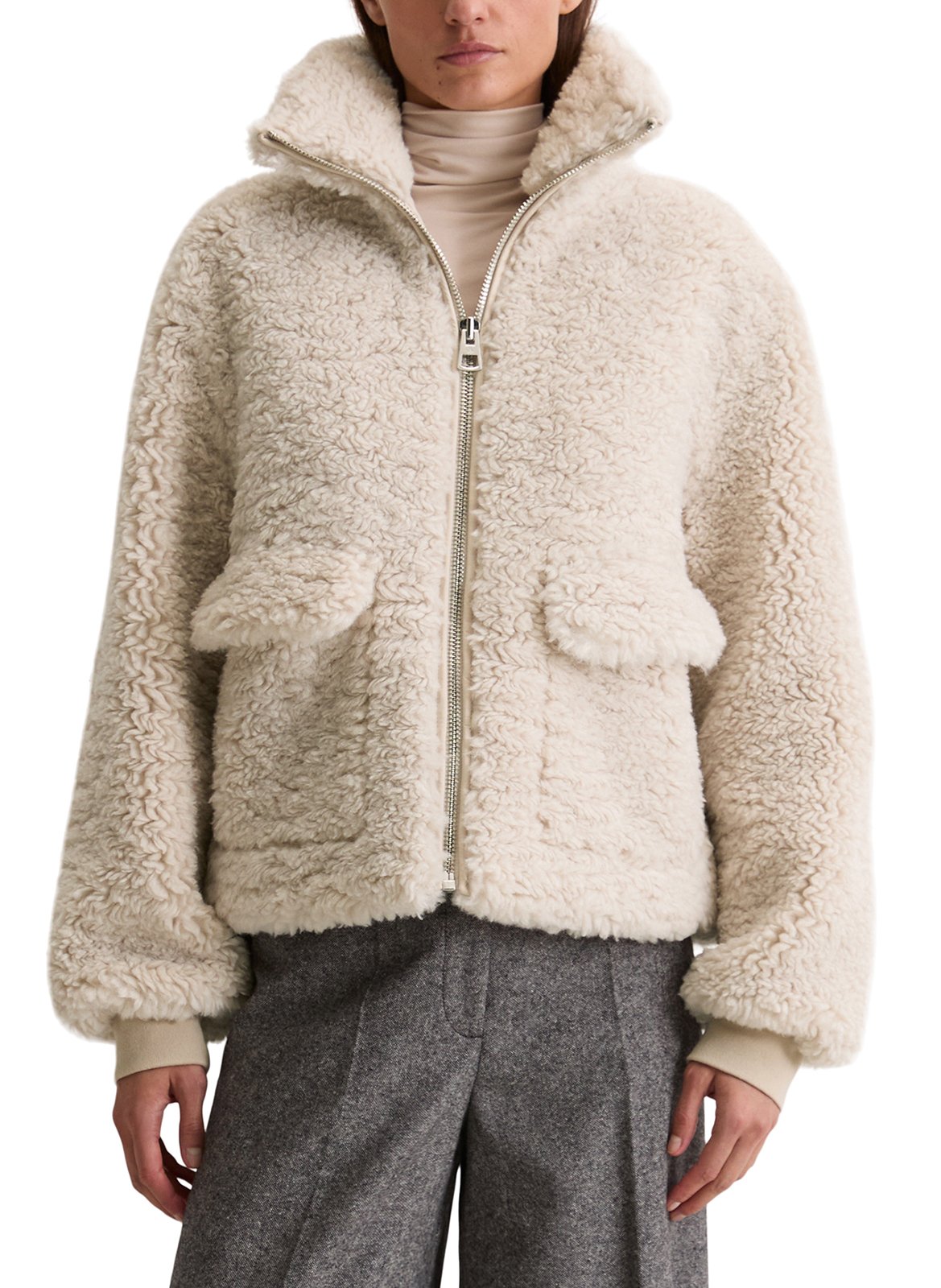 Veste droite zippée en fausse fourrure MARC O&#039;POLO Beige