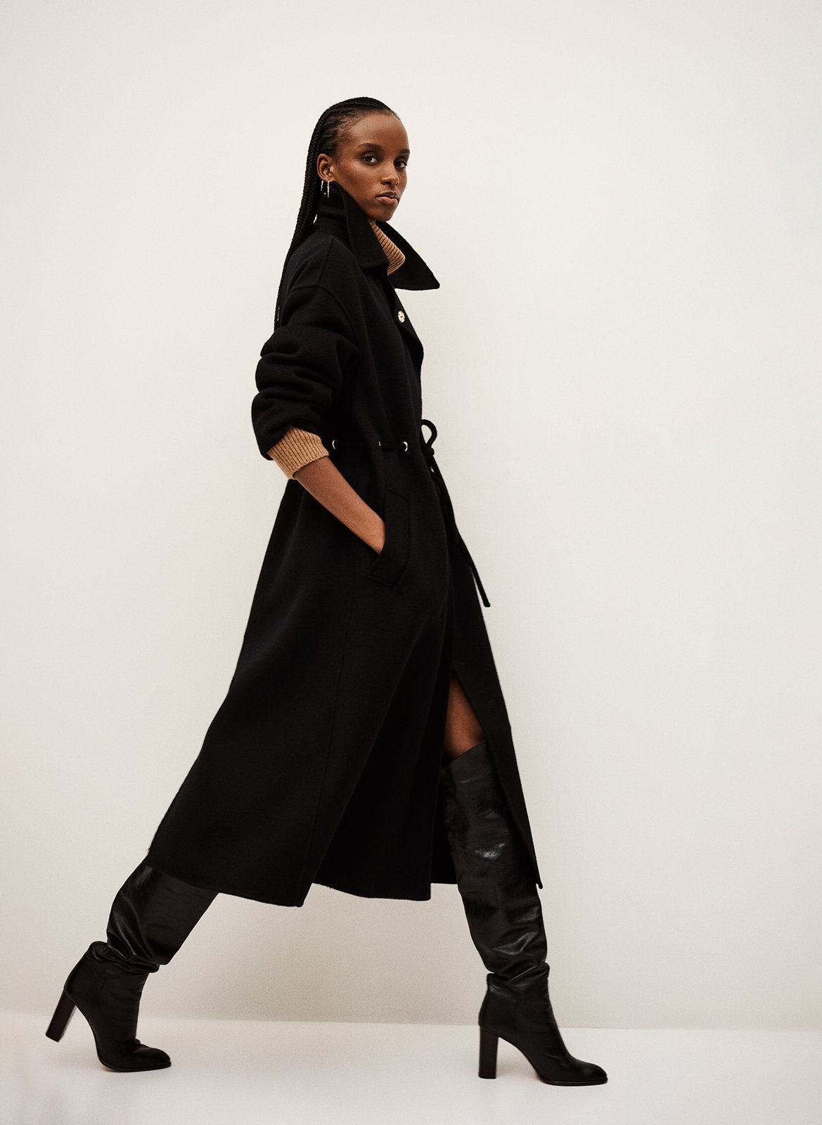 Manteau long col classique en laine mélangée BA&SH Noir