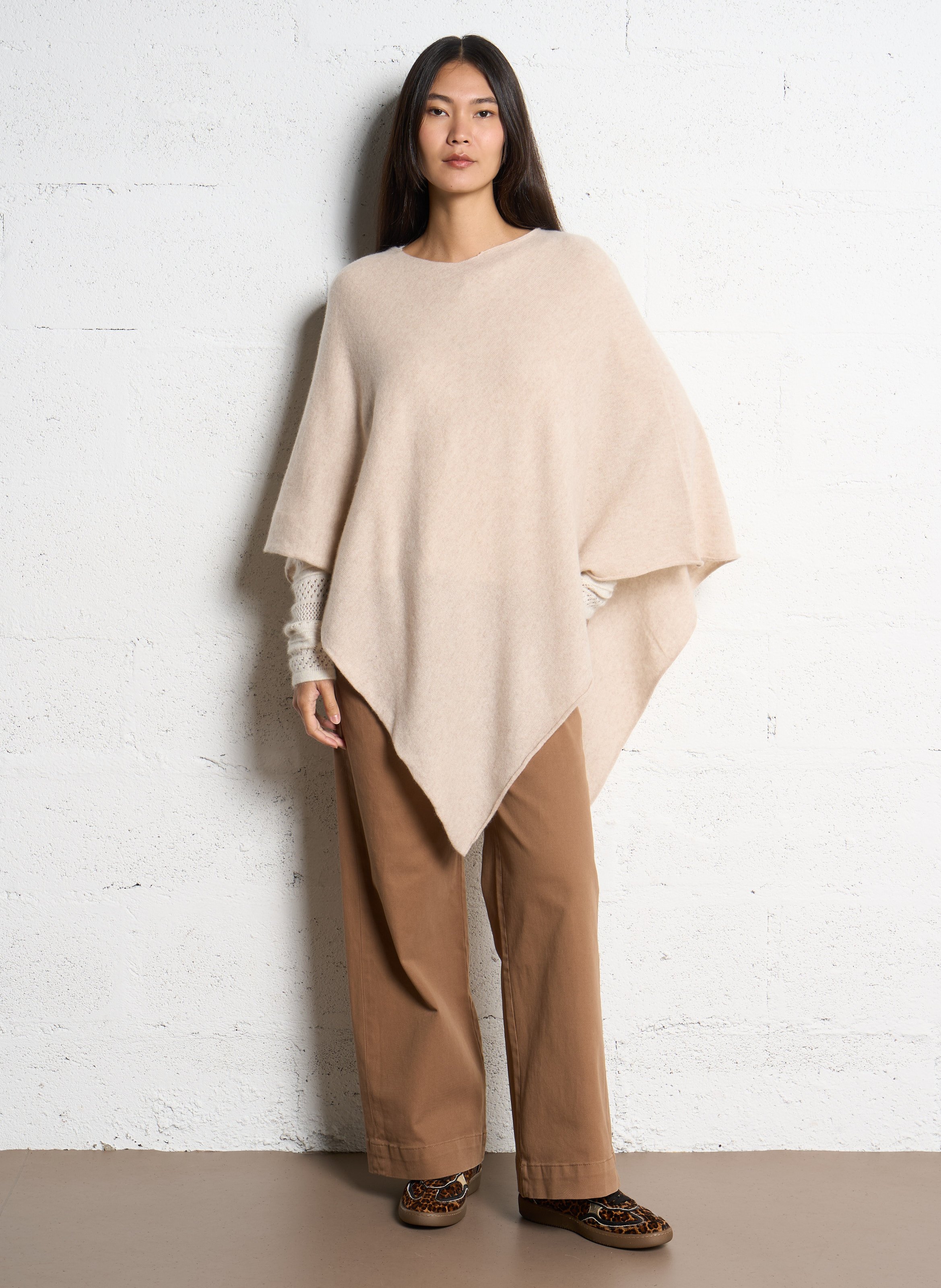 Poncho col bateau en cachemire SUD EXPRESS Beige