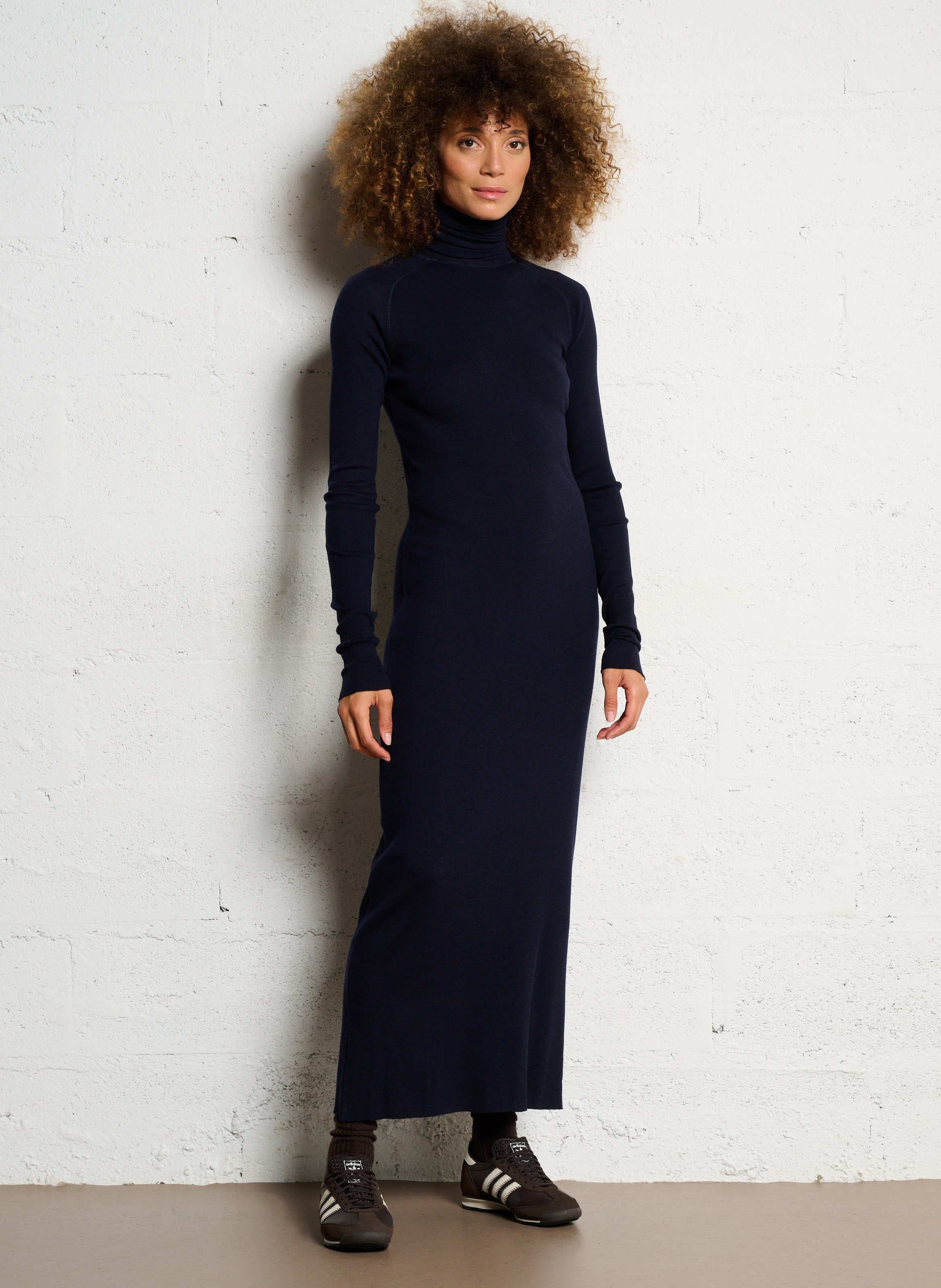 Robe longue col roulé en laine SOEUR Bleu