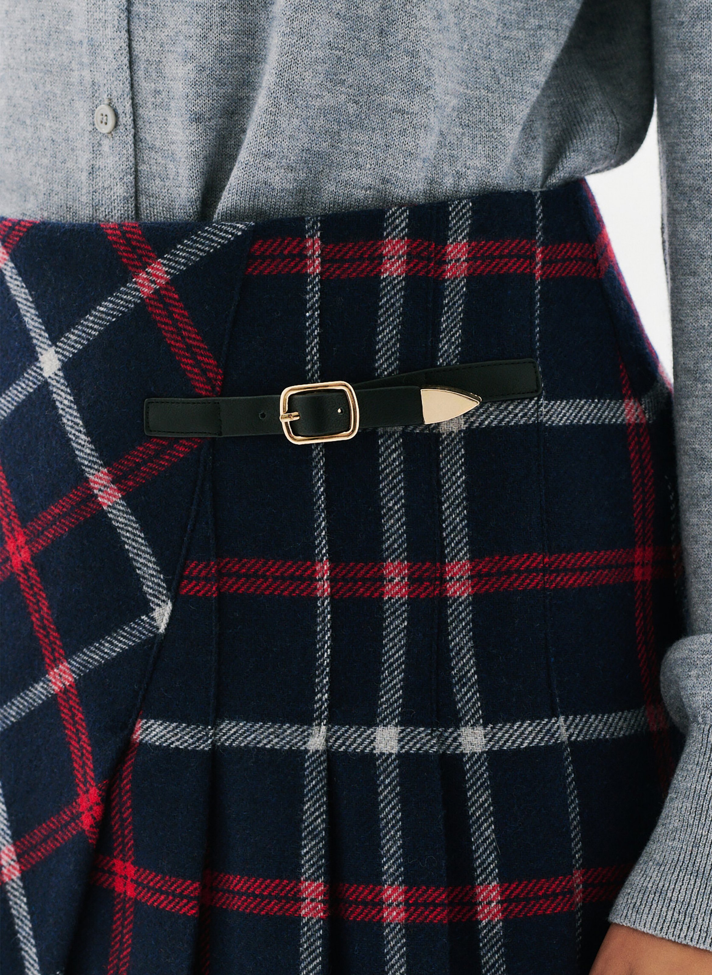 Jupe courte évasée en laine recyclée mélangée CAROLL Bleu