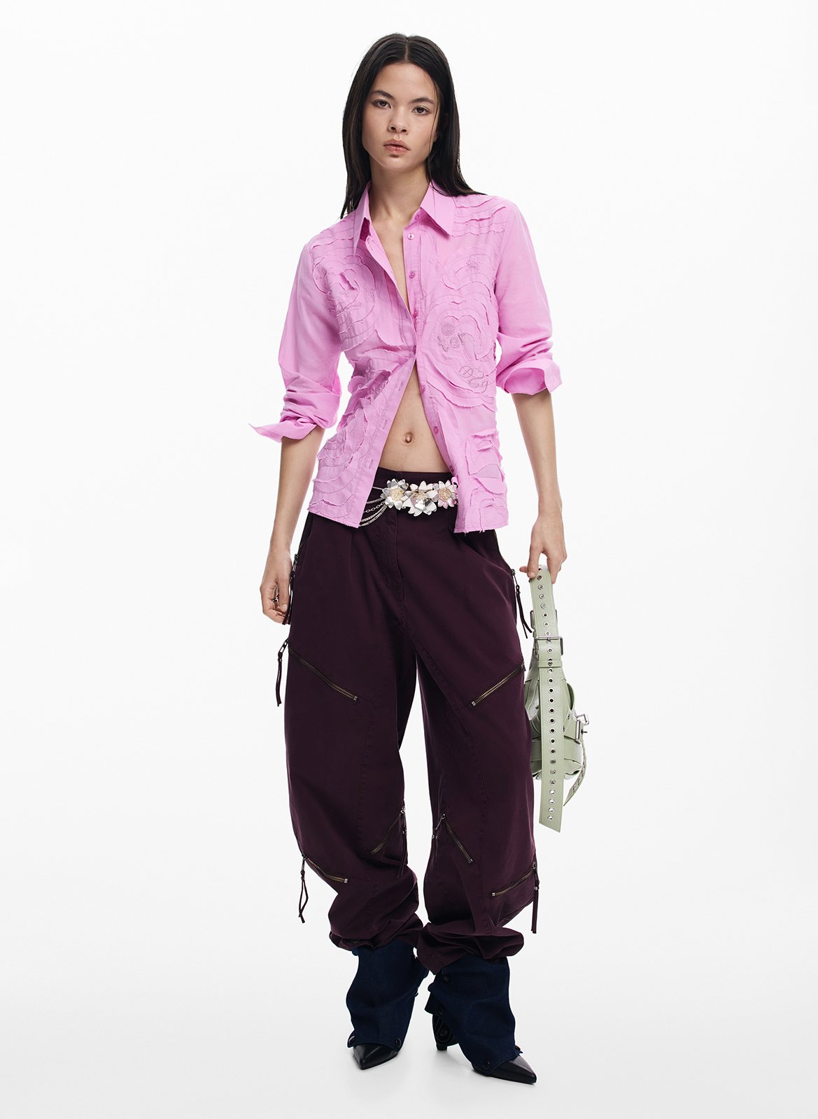 Fitted cotton shirt with classic collar DESIGUAL Red