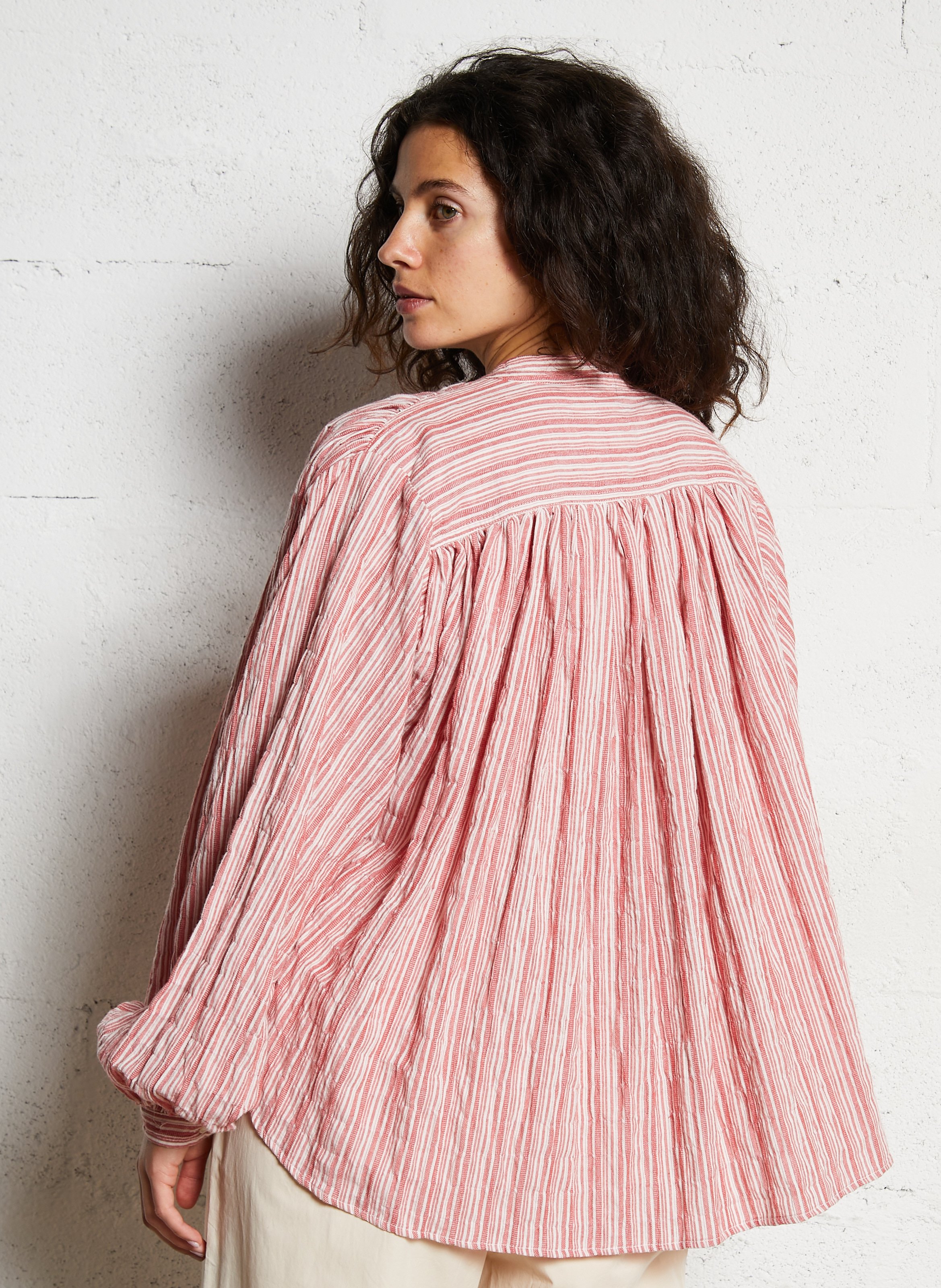 Chemise oversize col mao en coton mélangé JC SOPHIE Rouge