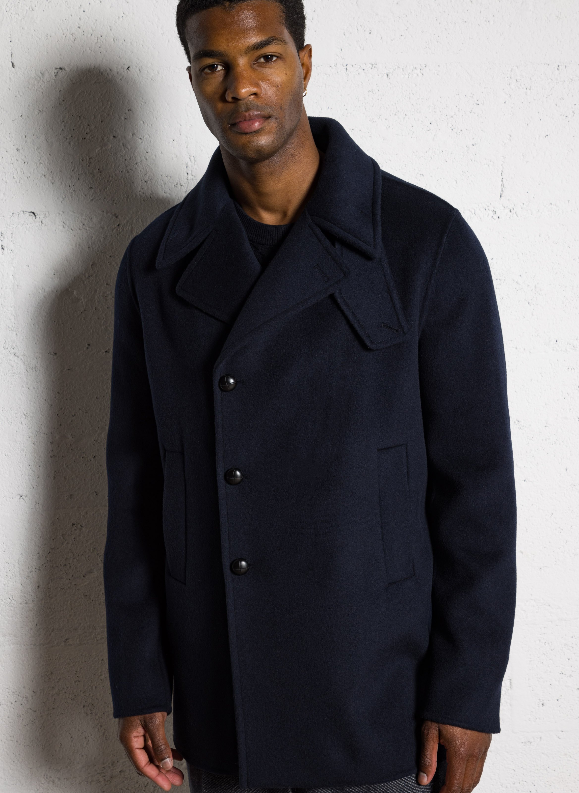 Einfarbiger gerade geschnittener Wollmantel mit langen Ärmeln IKKS Blau