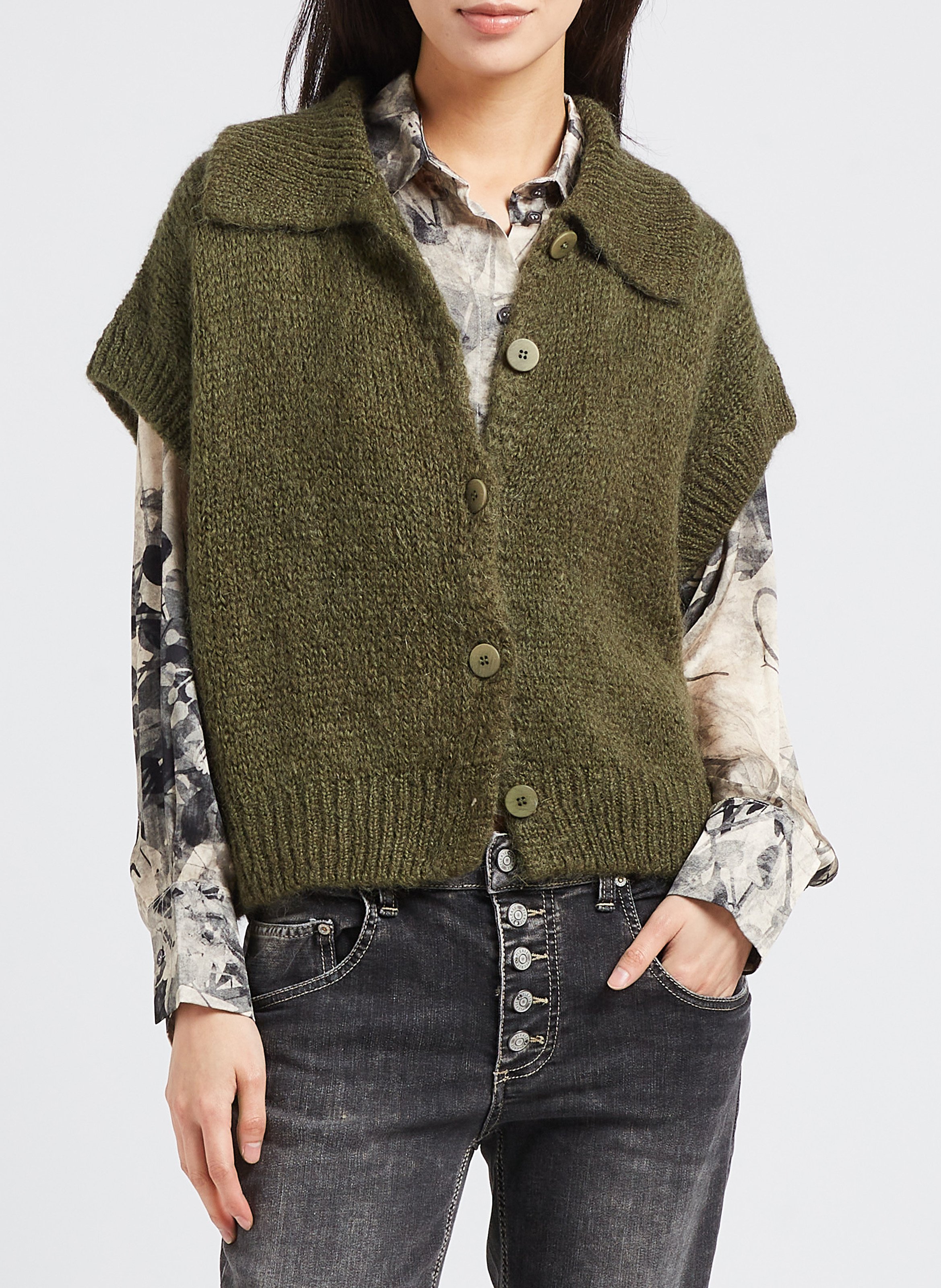 Cardigan with classic collar PLEASE Khaki