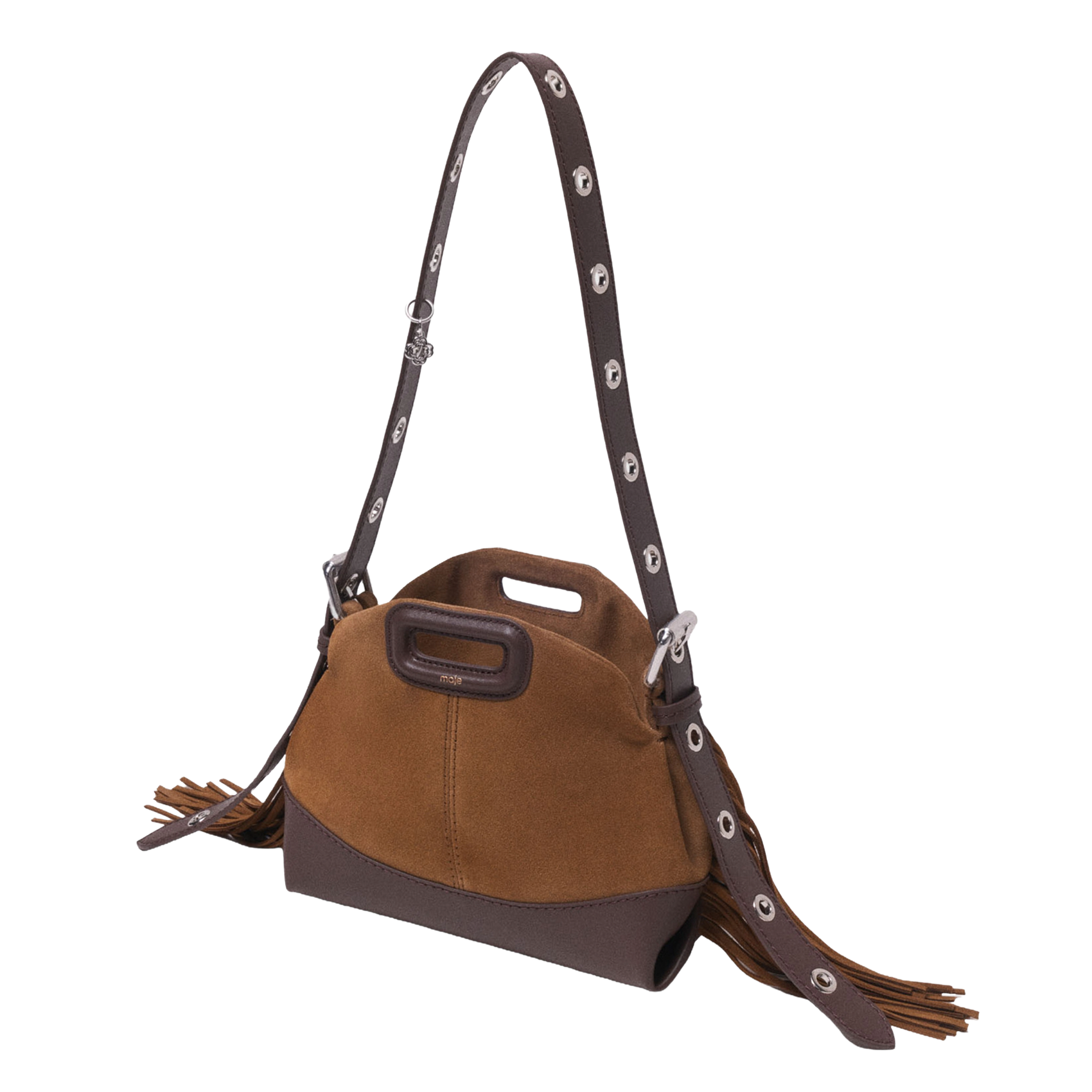 Schoudertas met franjes en dubbel materiaal MAJE Bruin