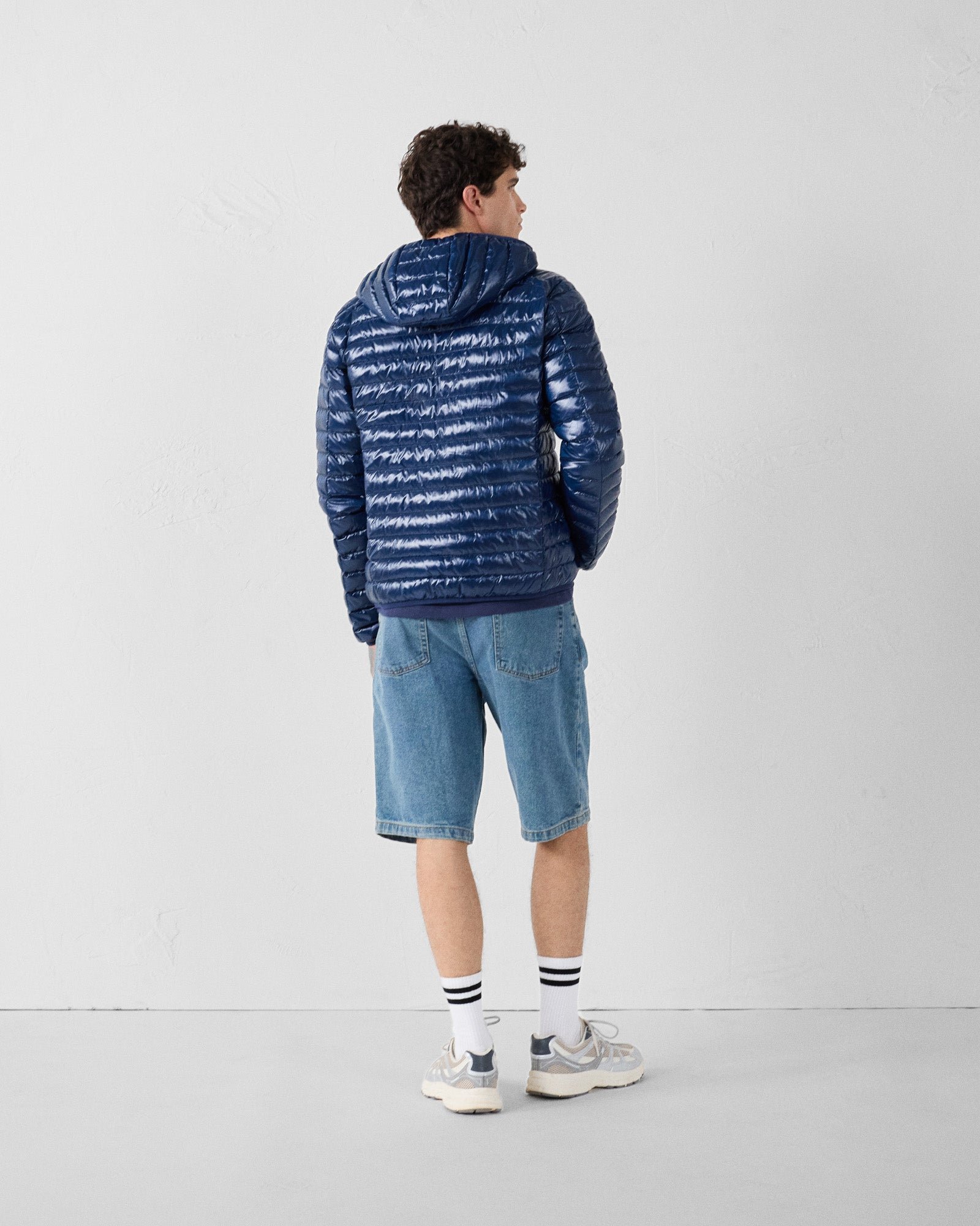 Lightweight shiny hooded down jacket JOTT Blue