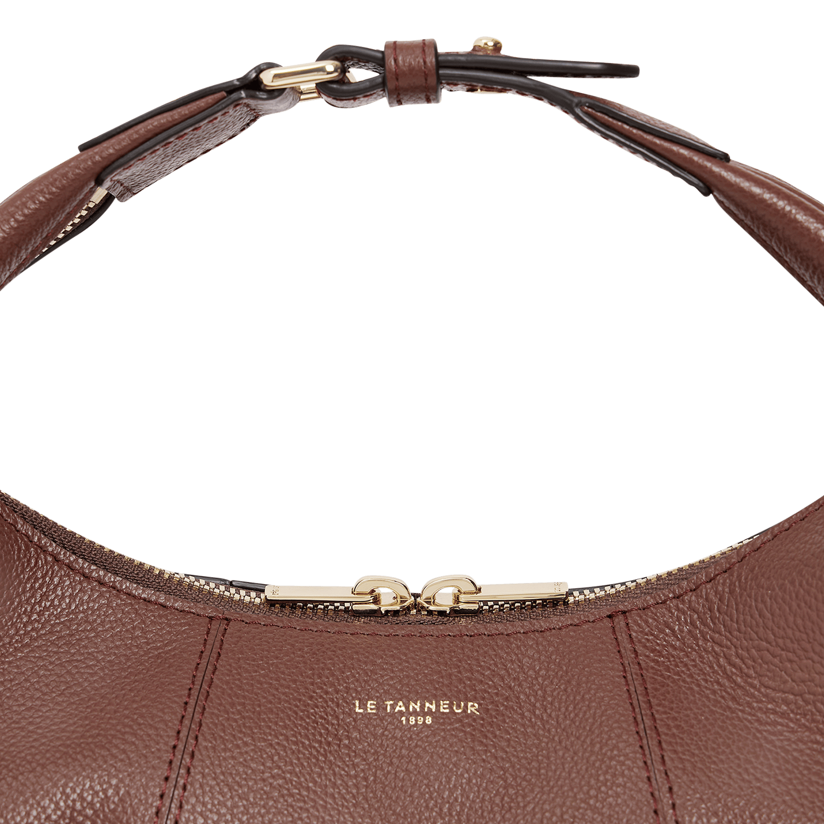 Kleine hobo tas met rits in korrelig leer Bruin