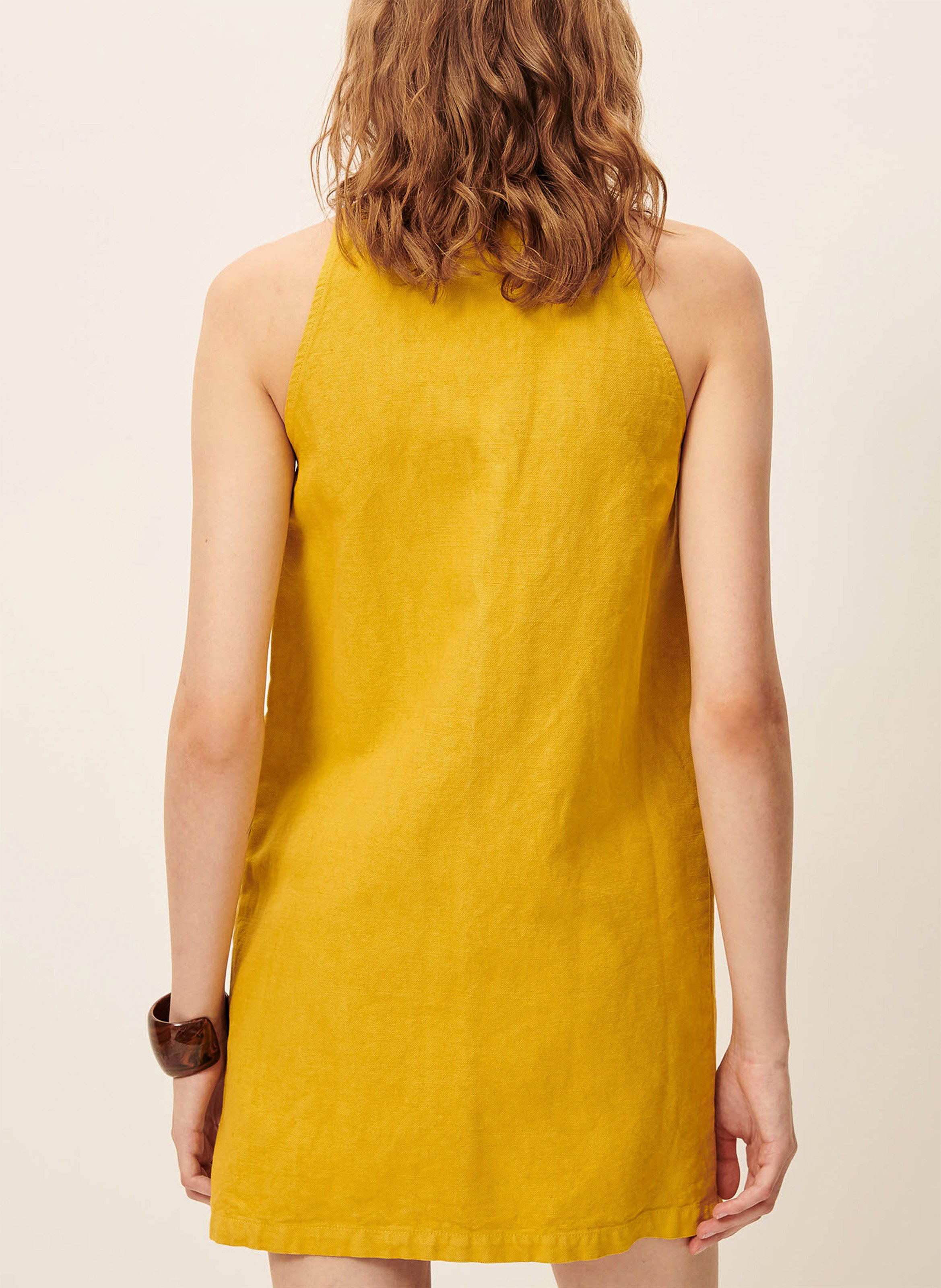 Kurzes Kleid mit Rundhalsausschnitt aus Baumwolle und Leinenmischung SESSUN Gelb